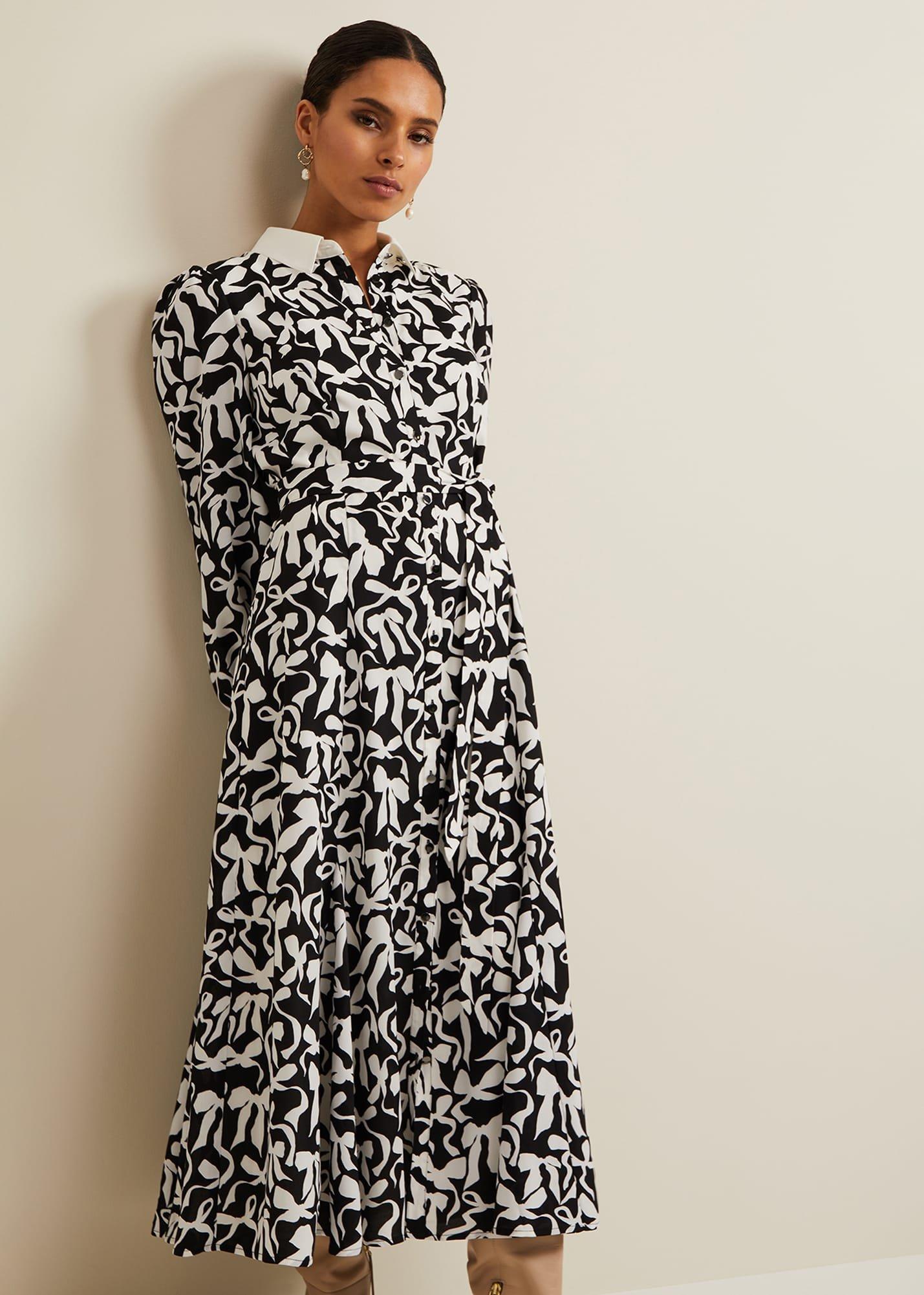 Petite Bonnie Black Bow Shirt Midi Dress