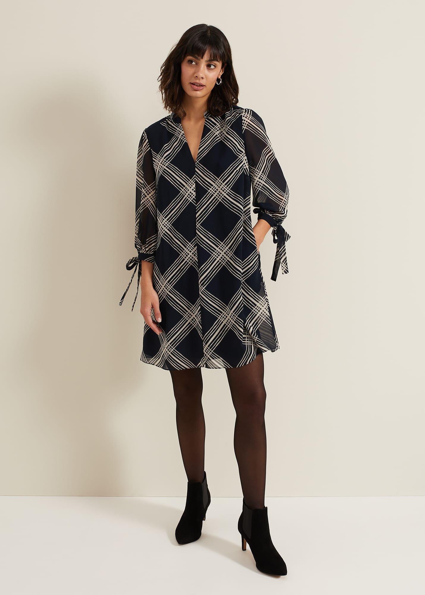 Cora Check Navy Tunic Dress