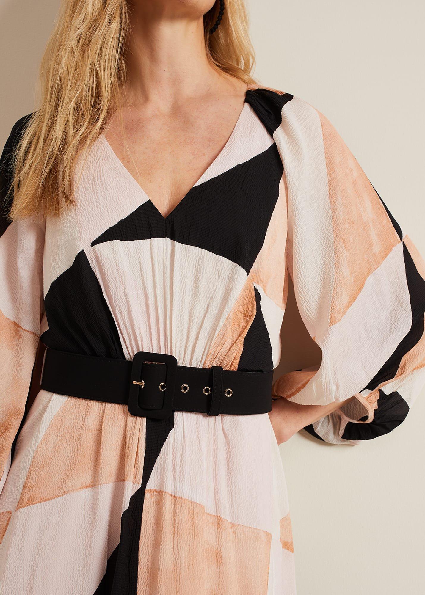 Sophia Colourblock Belted Midi Dress