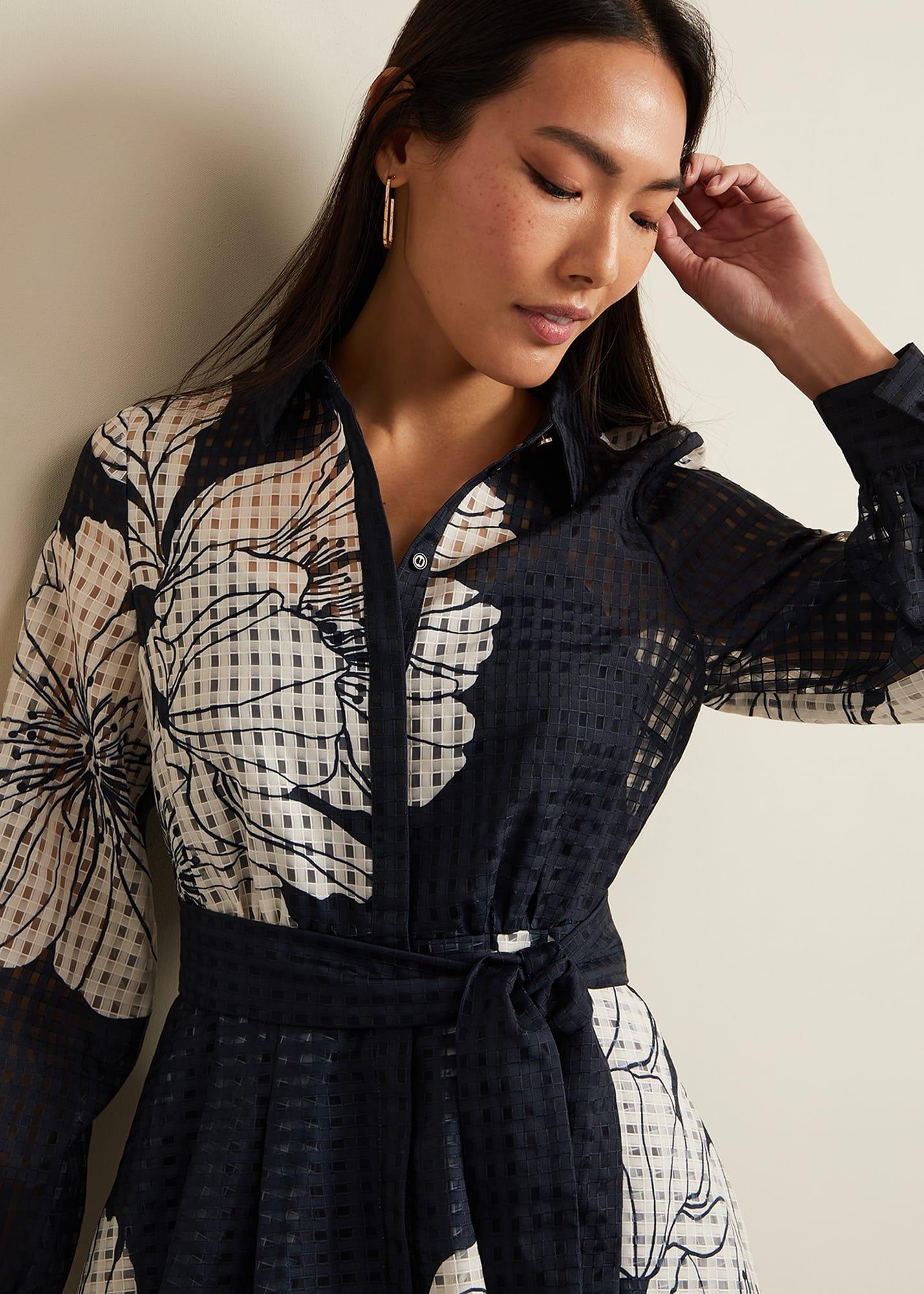 Natalie Navy Floral Shirt Midi Dress