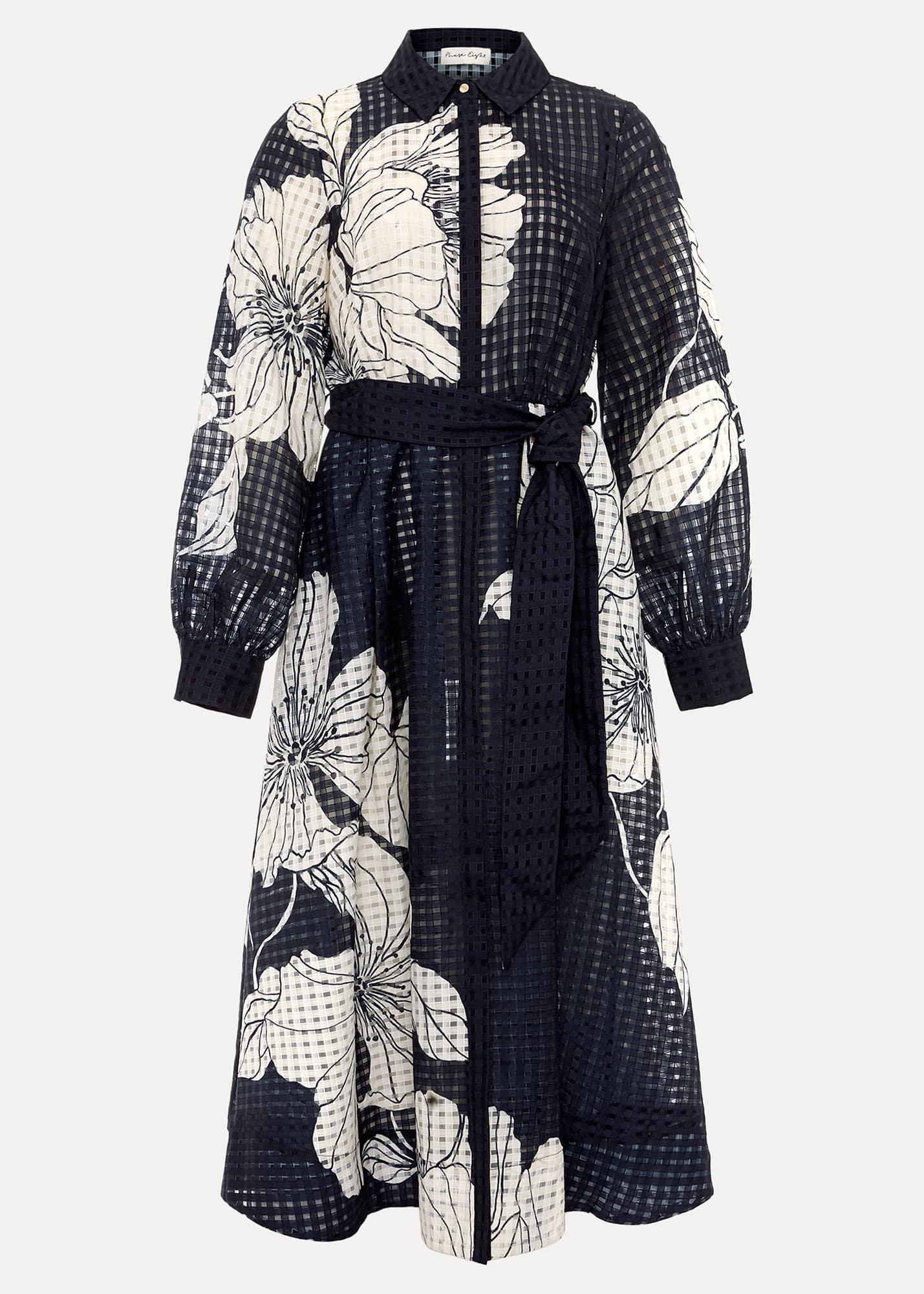 Natalie Navy Floral Shirt Midi Dress
