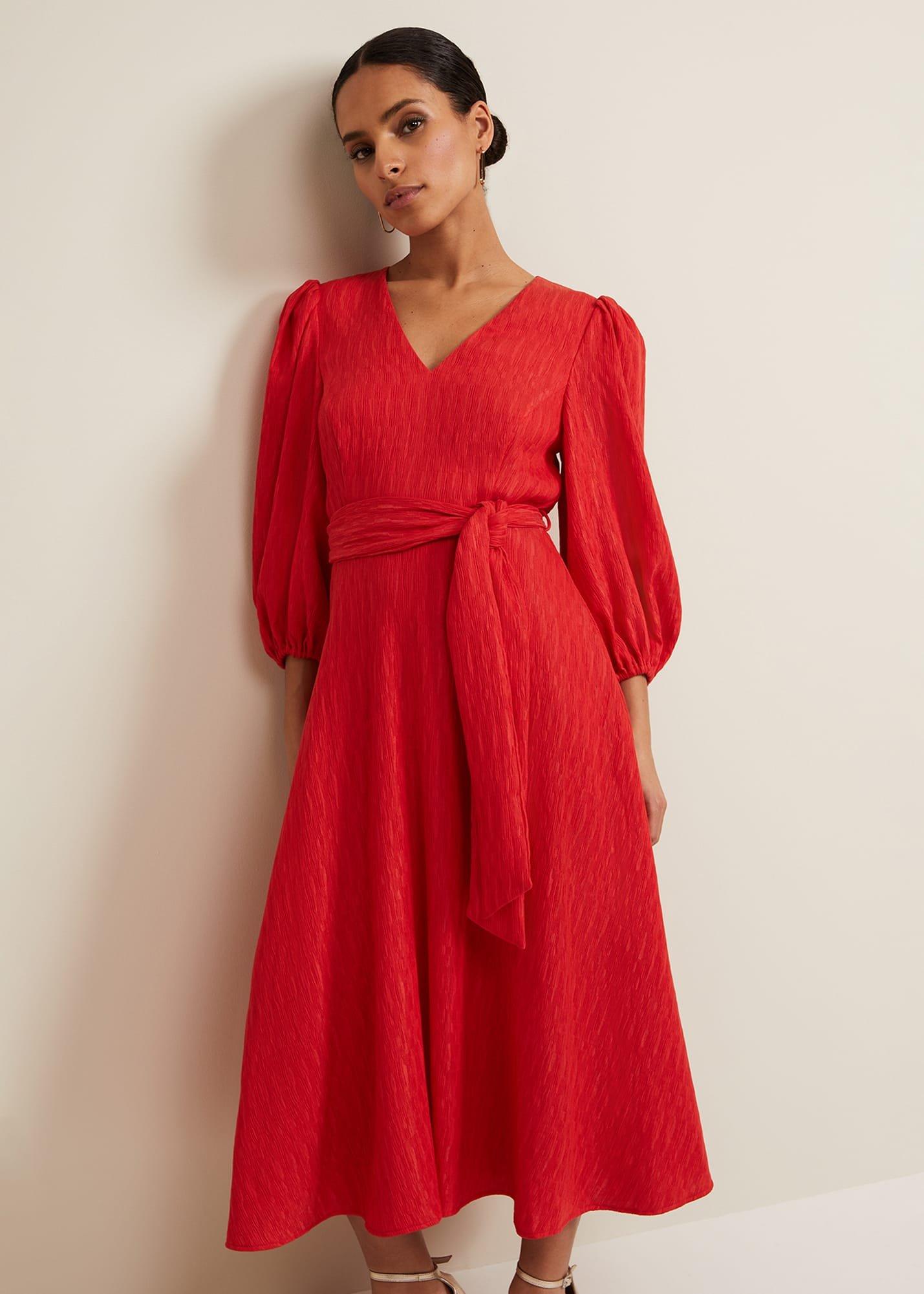 Petite Marilyn Puff Sleeve Midi Dress