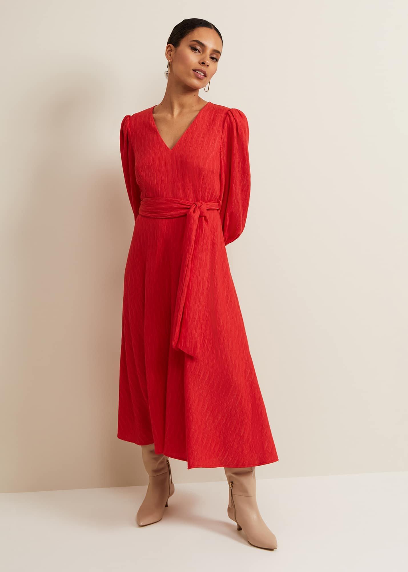 Petite Marilyn Puff Sleeve Midi Dress