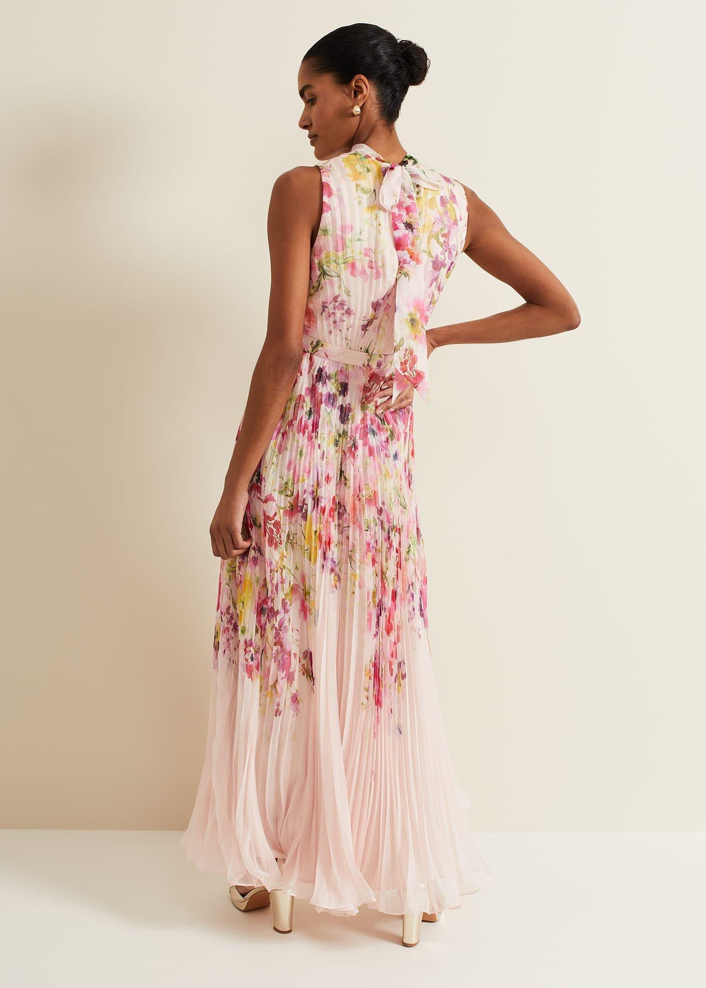 Dahlia Print Pleat Midaxi Dress
