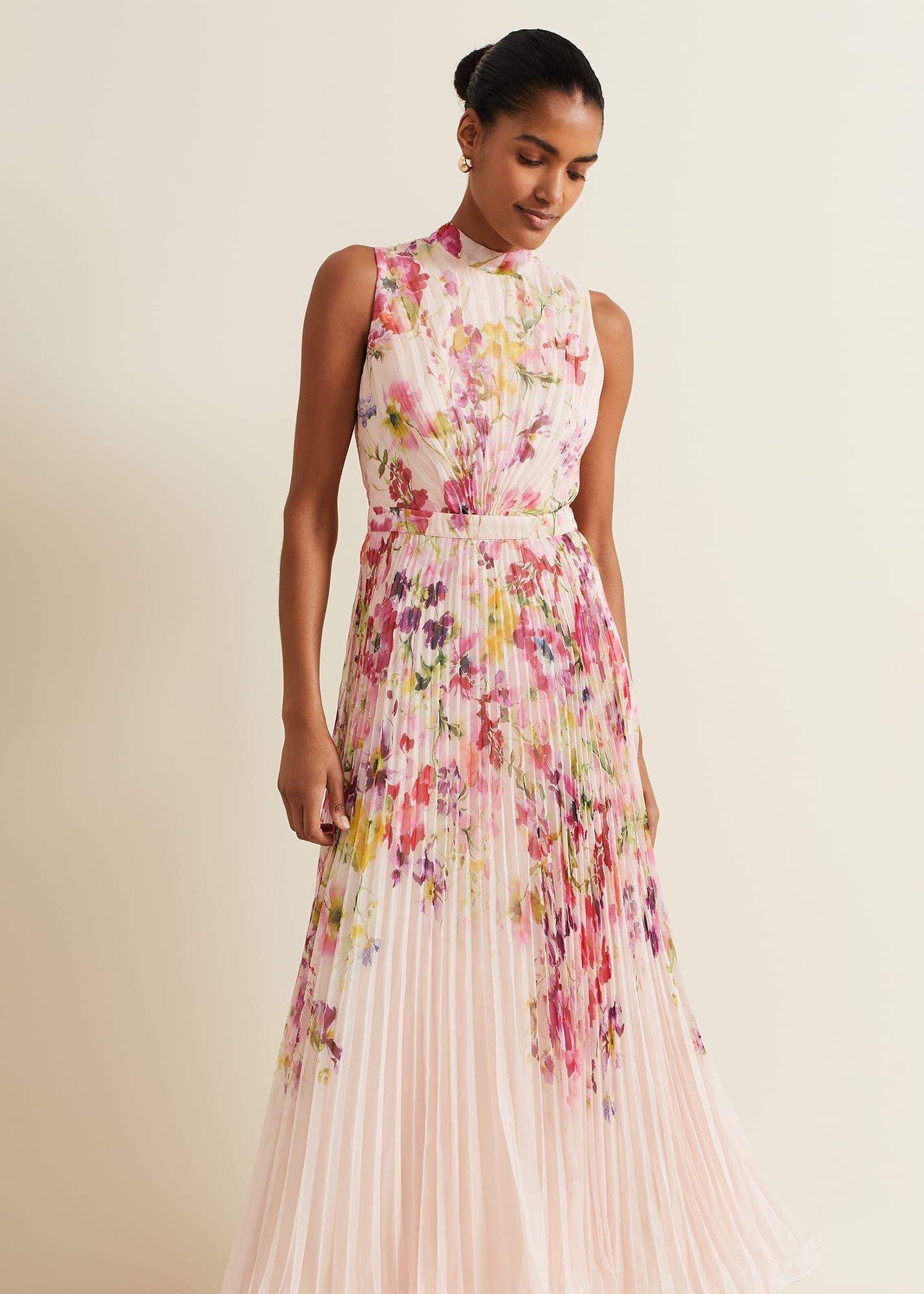 Dahlia Print Pleat Midaxi Dress | Phase Eight UK |