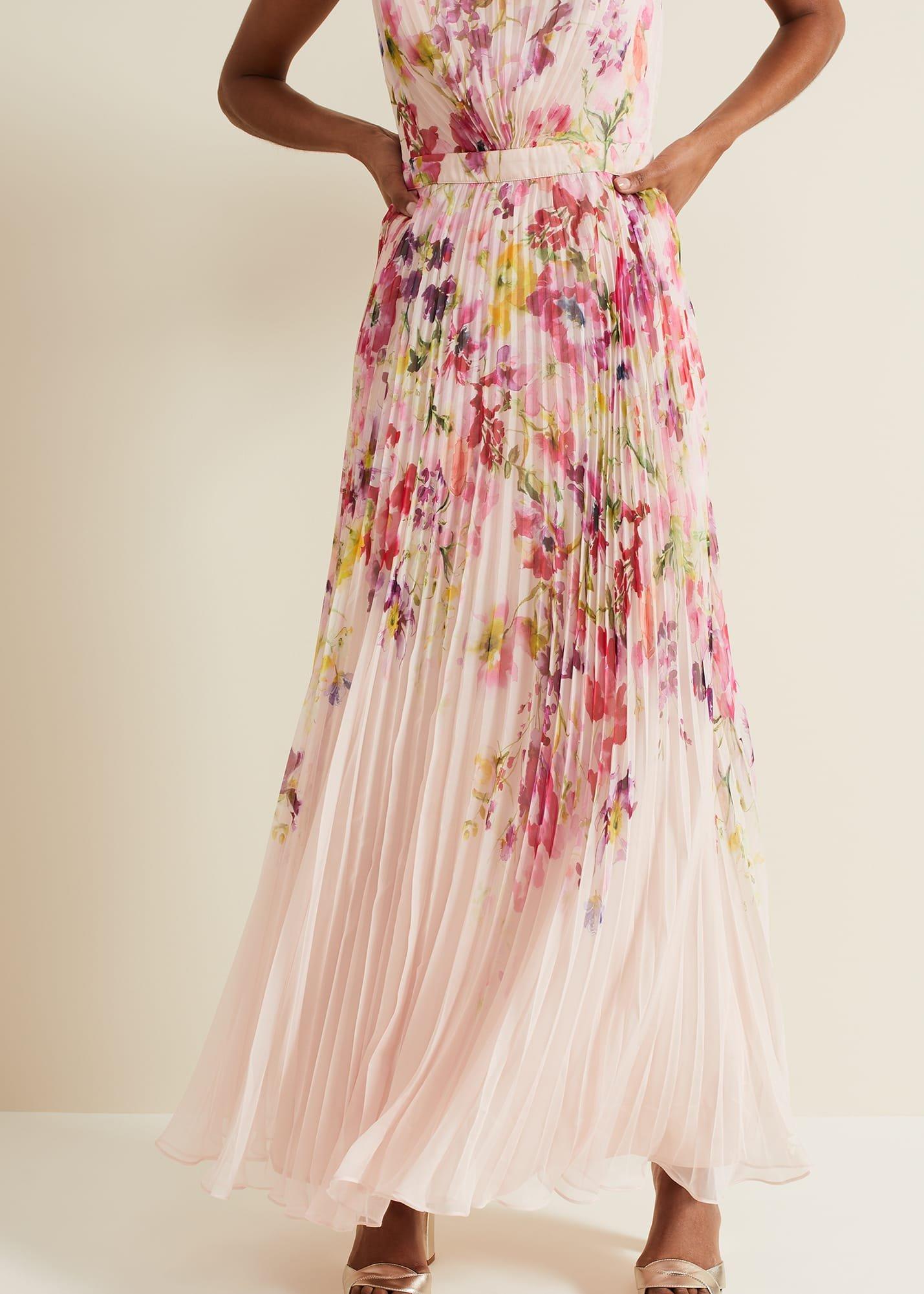 Dahlia Print Pleat Midaxi Dress | Phase Eight ROW |