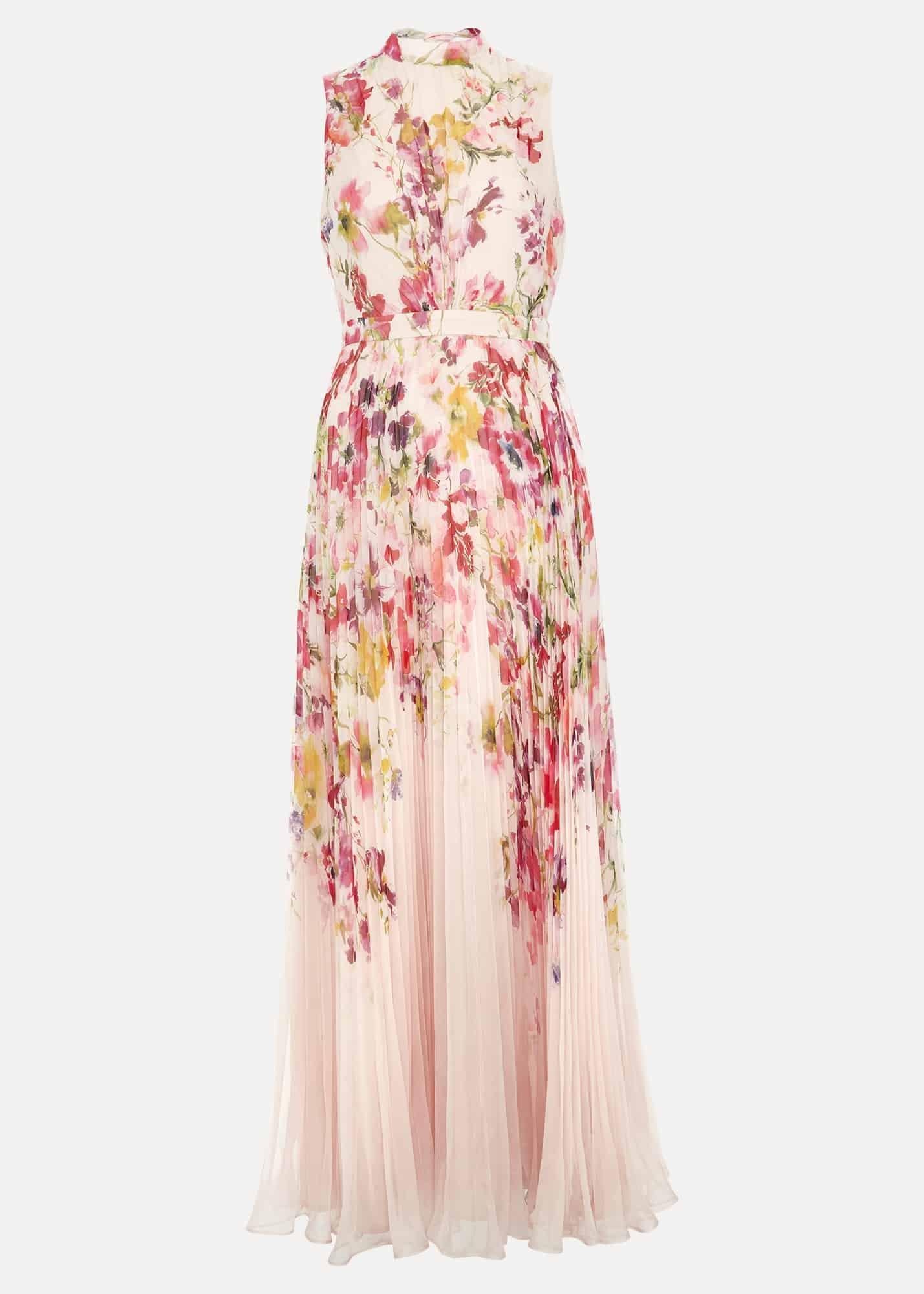 Dahlia Print Pleat Midaxi Dress