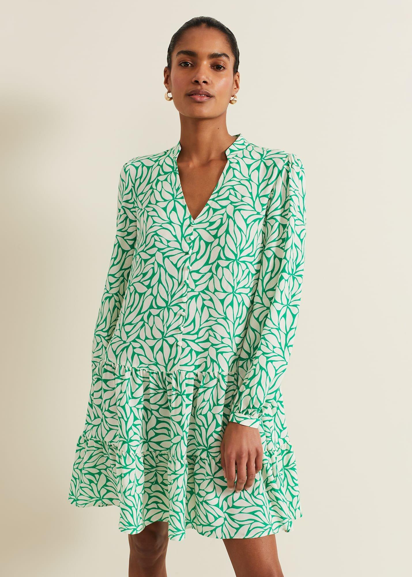 Penele Leaf Print Swing Dress