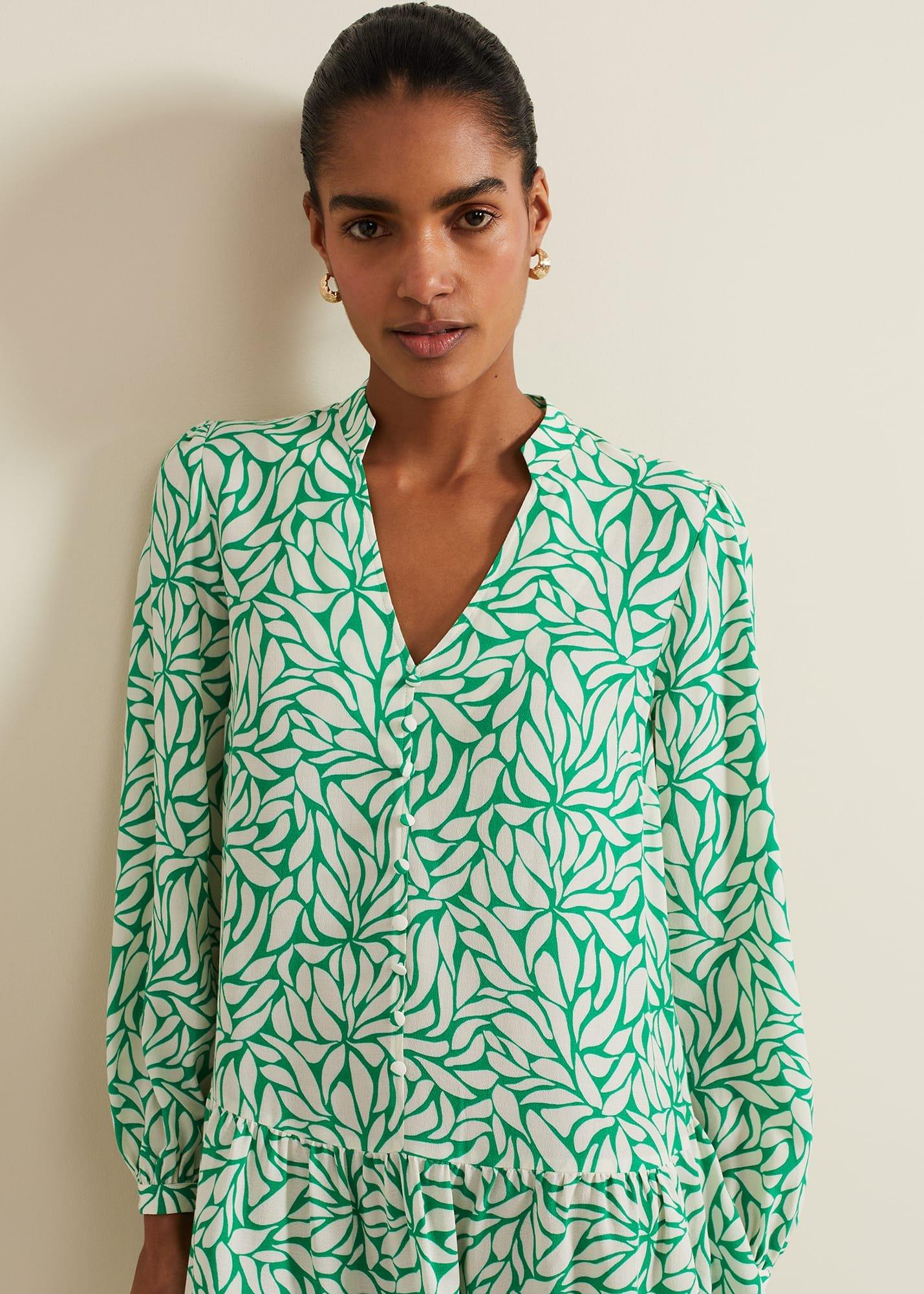 Penele Leaf Print Swing Dress