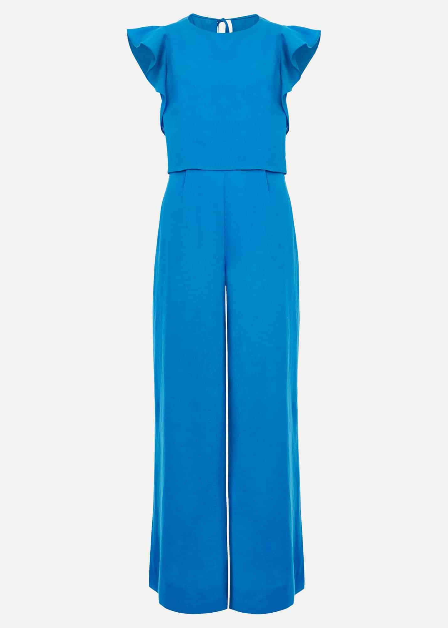 Aubrey Blue Linen Frill Jumpsuit