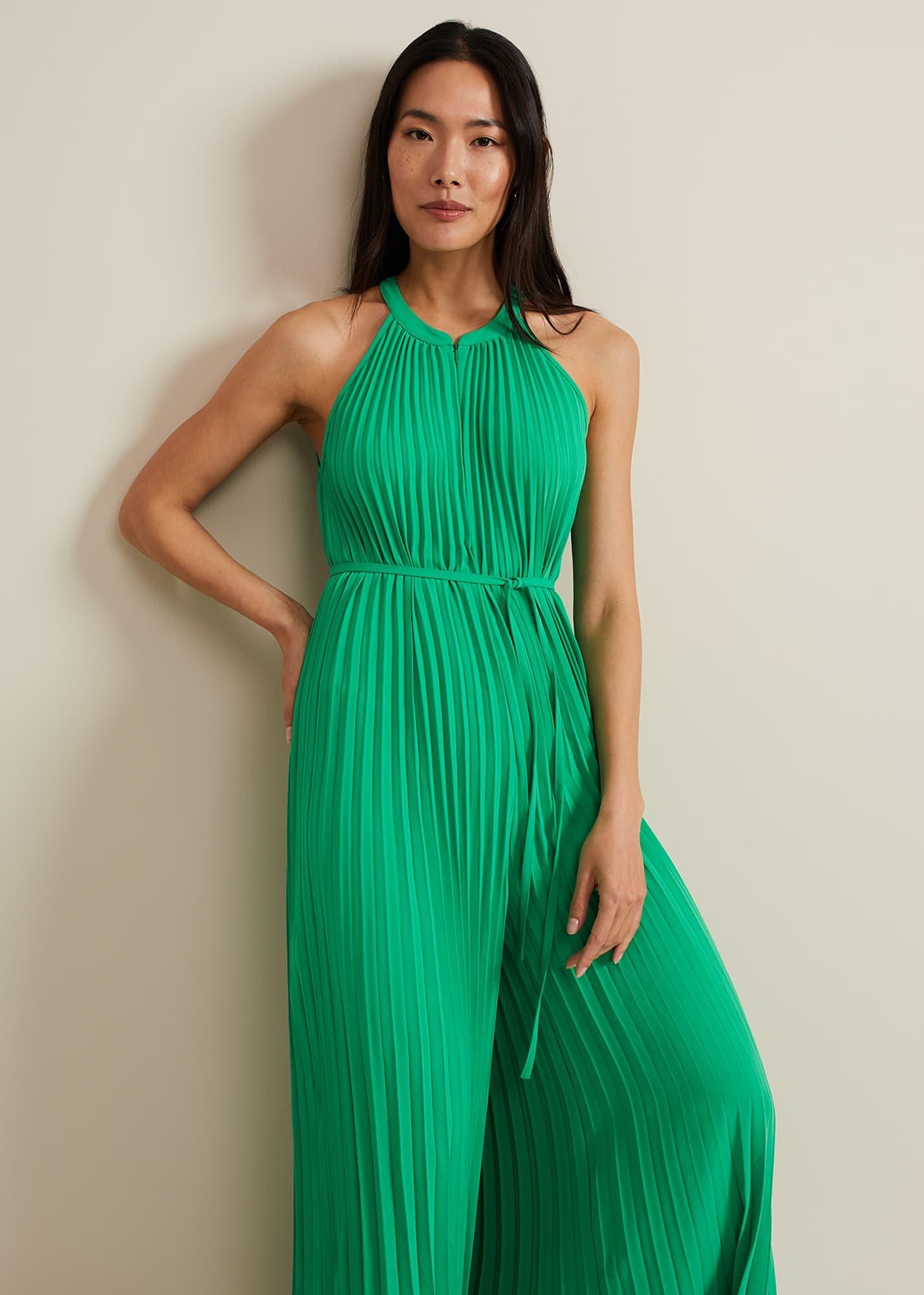 Brea Green Pleat  Jumpsuit