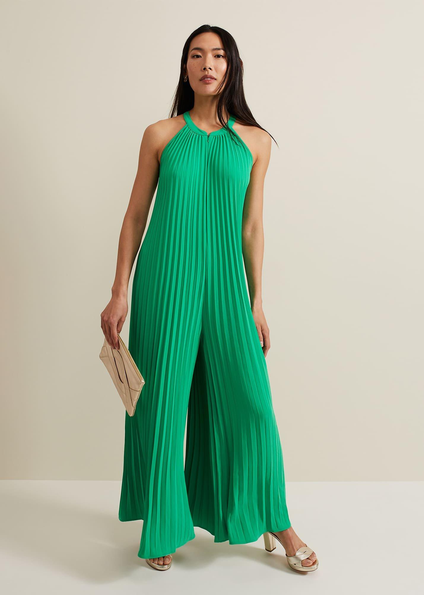 Brea Green Pleat  Jumpsuit