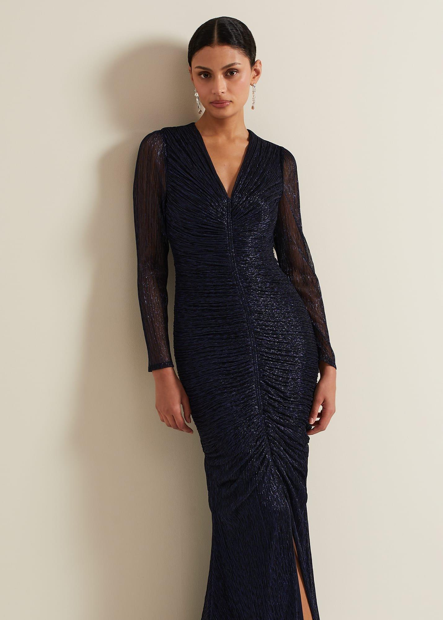 Shannia Ruched Shimmer Maxi Dress