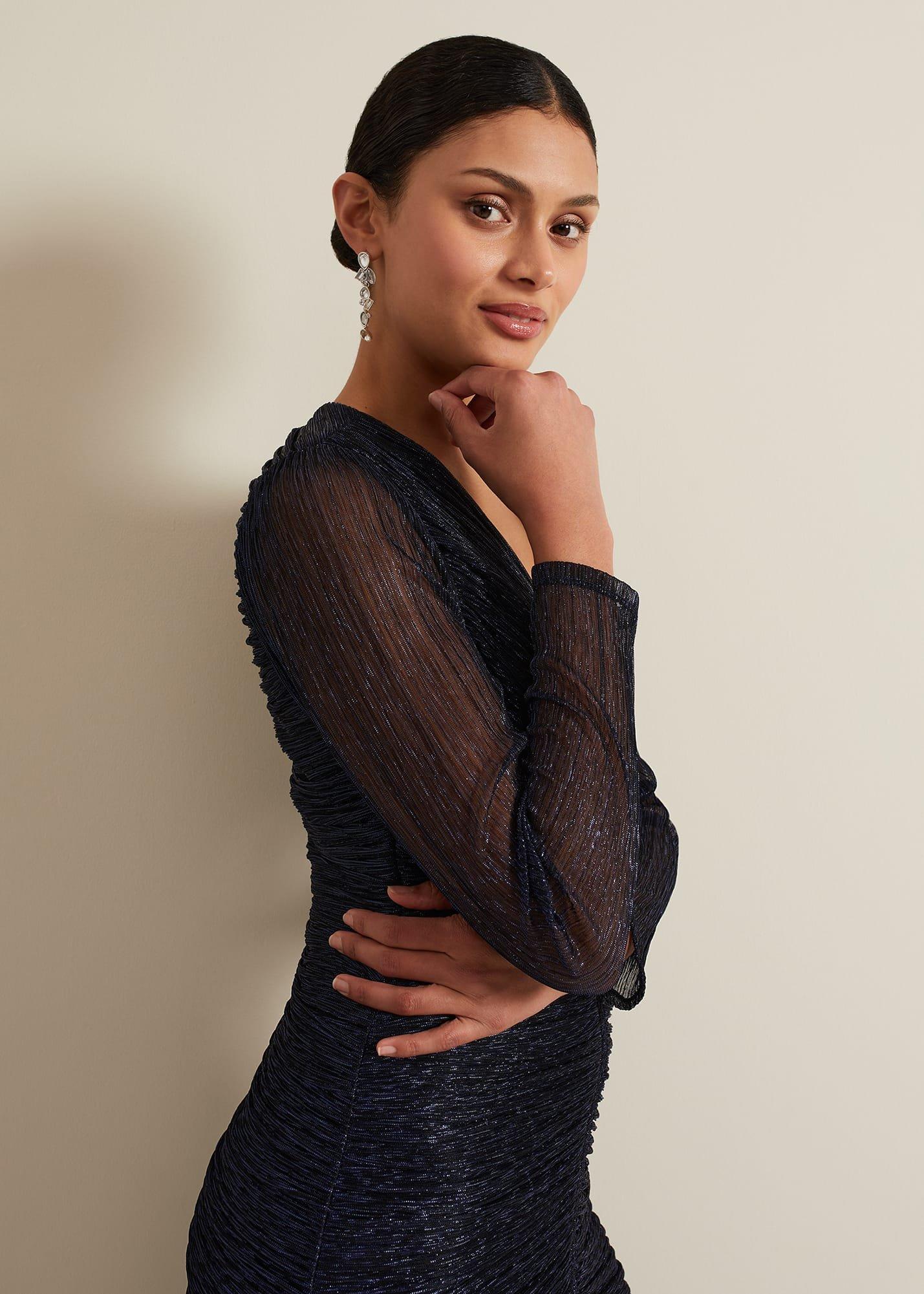 Shannia Ruched Shimmer Maxi Dress