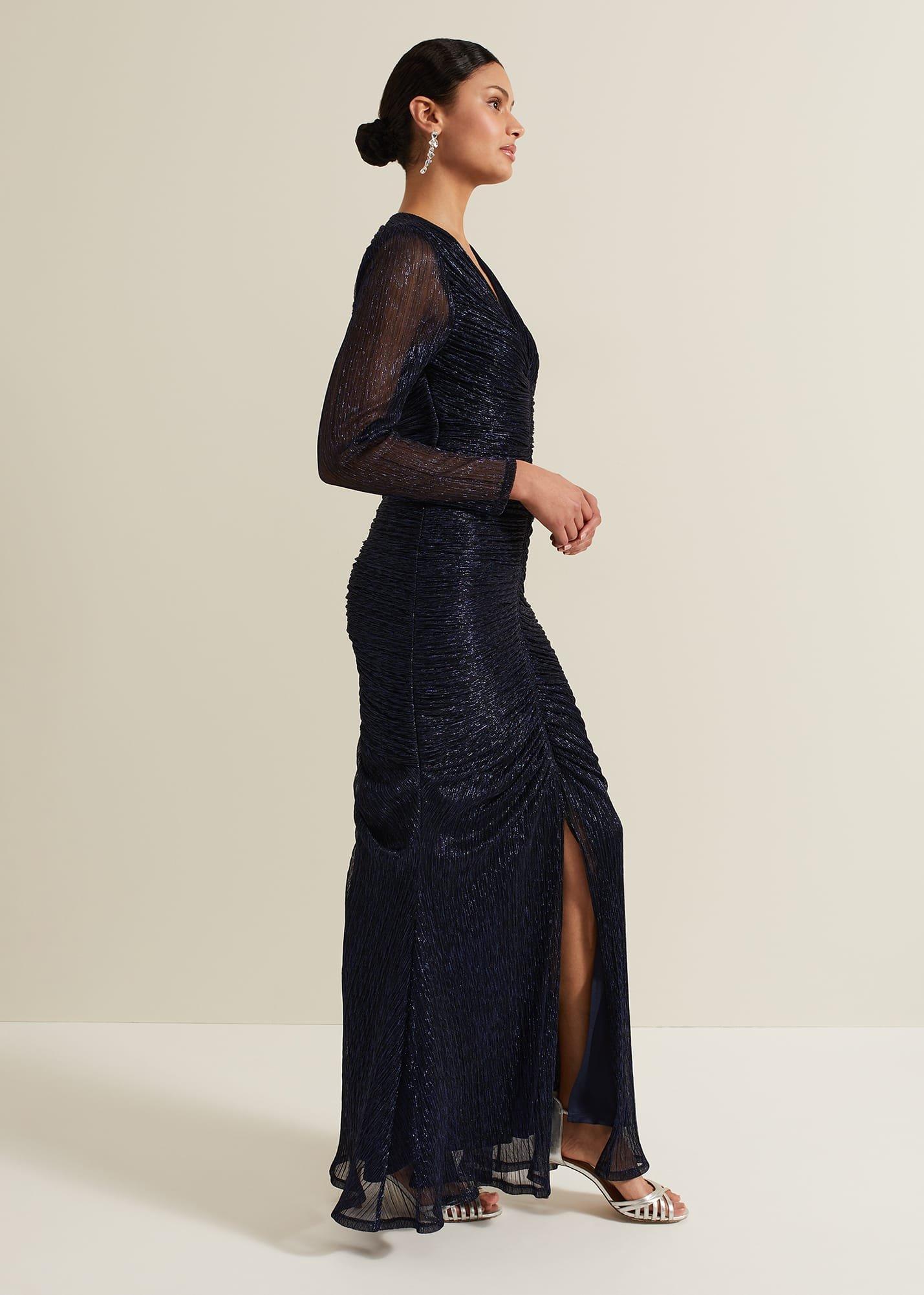 Shannia Ruched Shimmer Maxi Dress