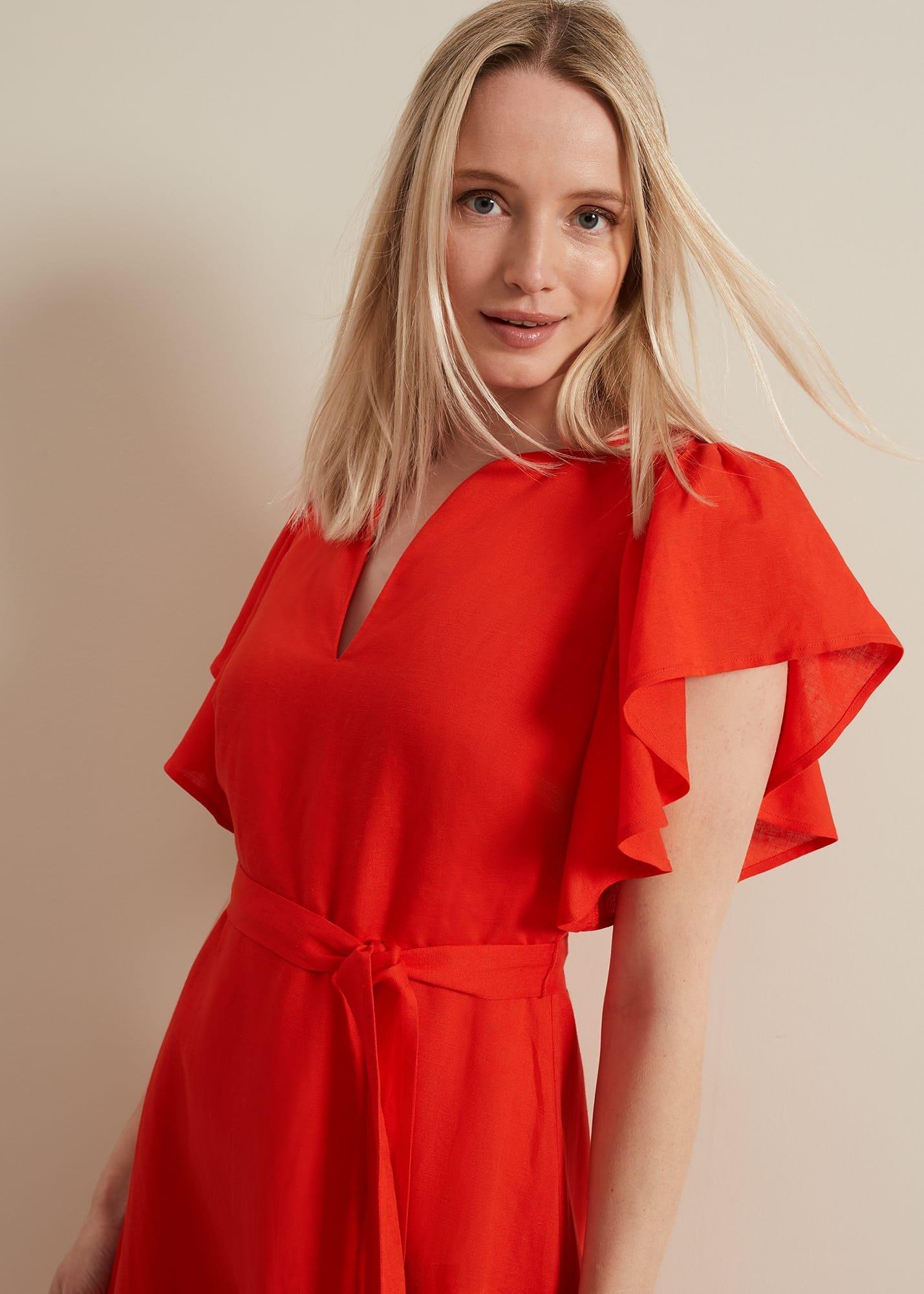 Morgan Red Linen Midi Dress