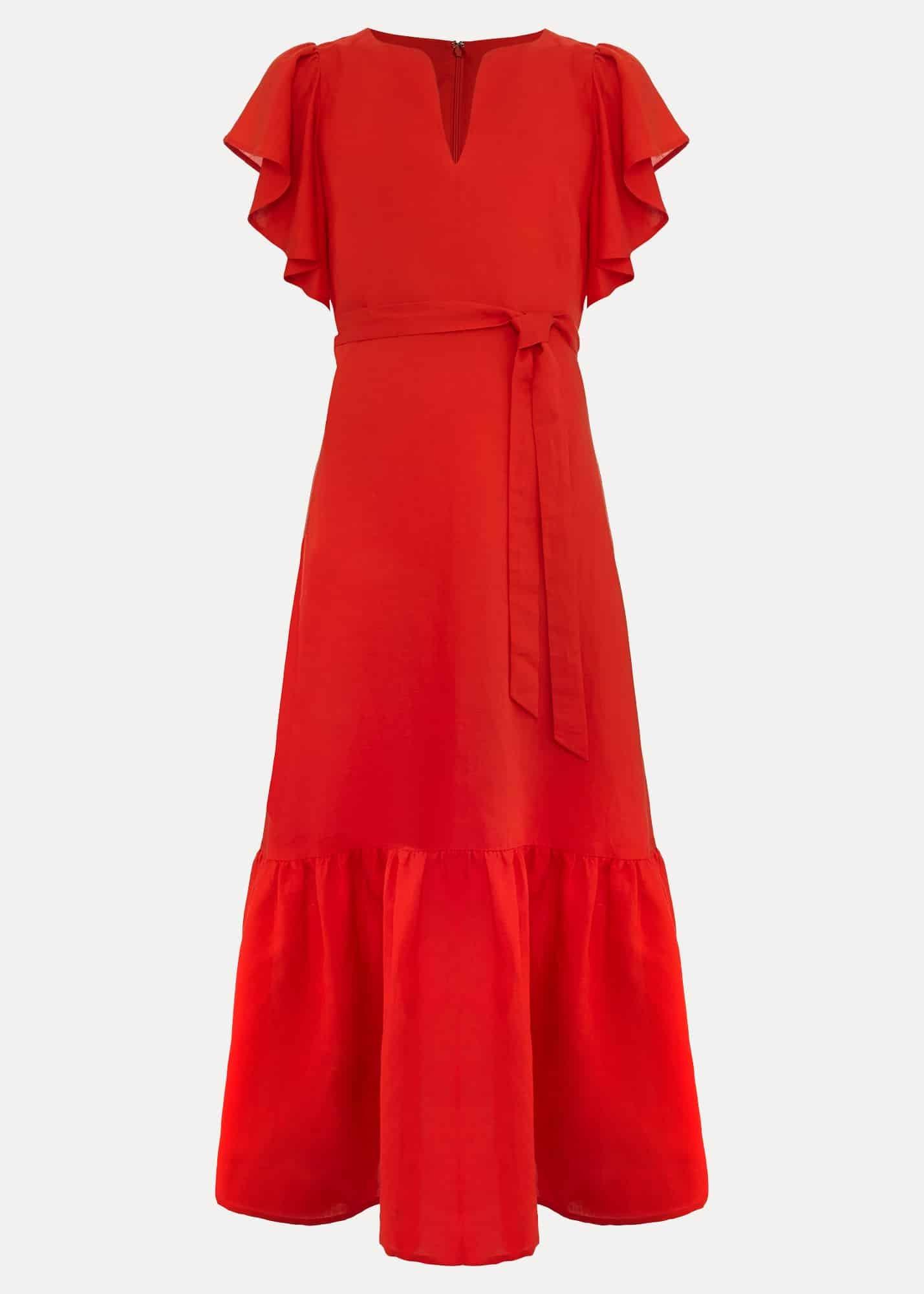 Morgan Red Linen Midi Dress