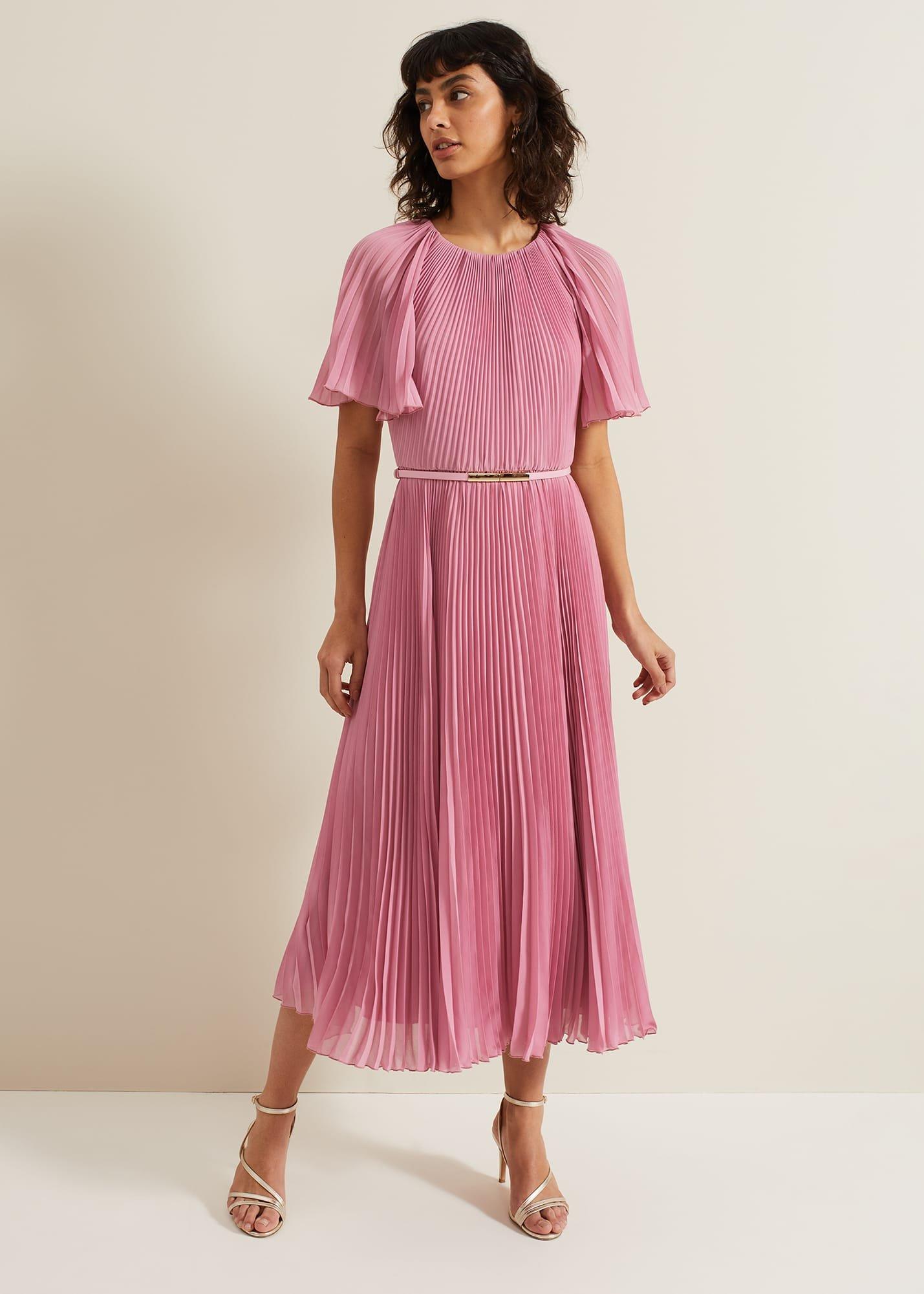 Kathleen Pleated Plain Midi Dres