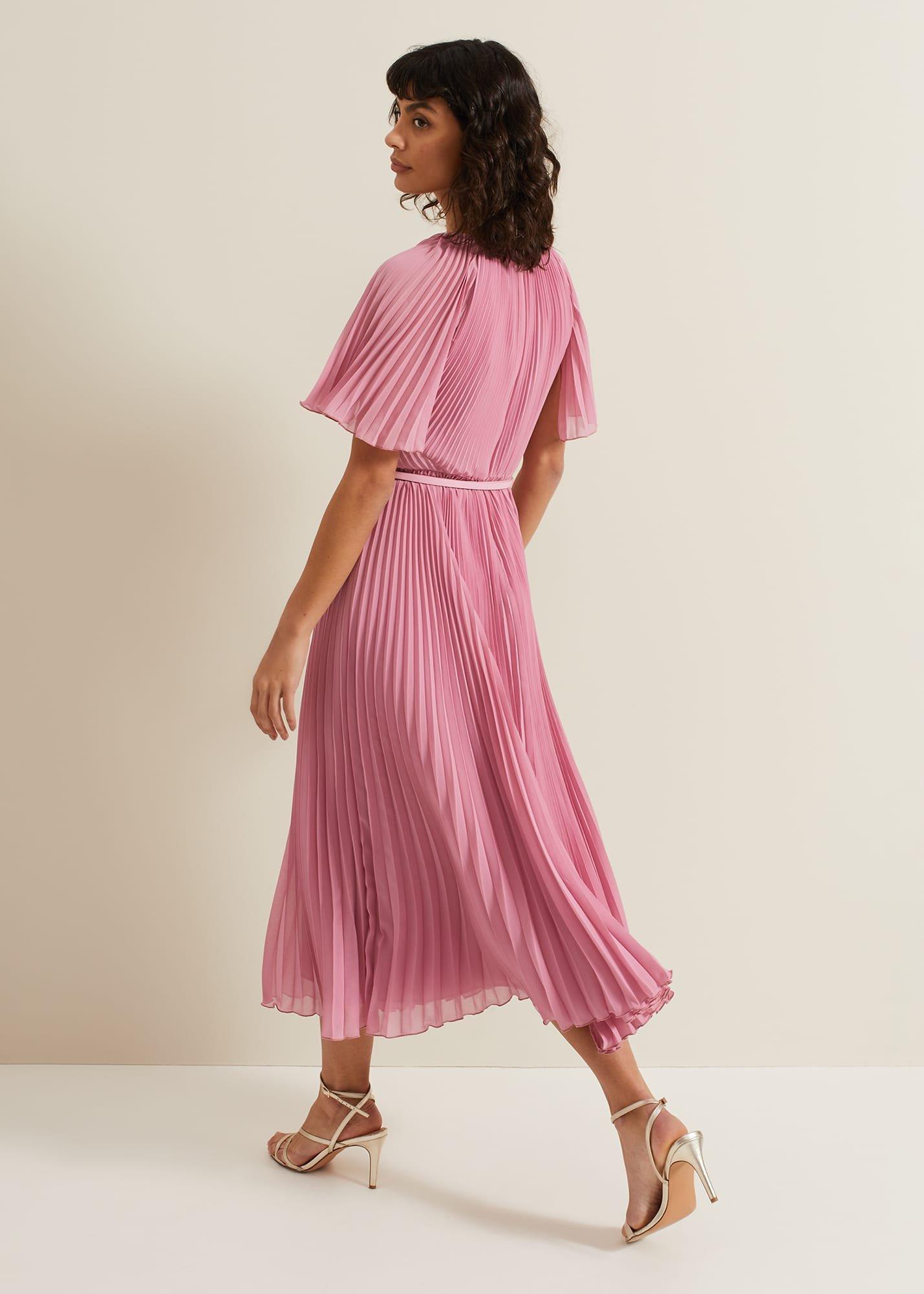 Kathleen Pleated Plain Midi Dres