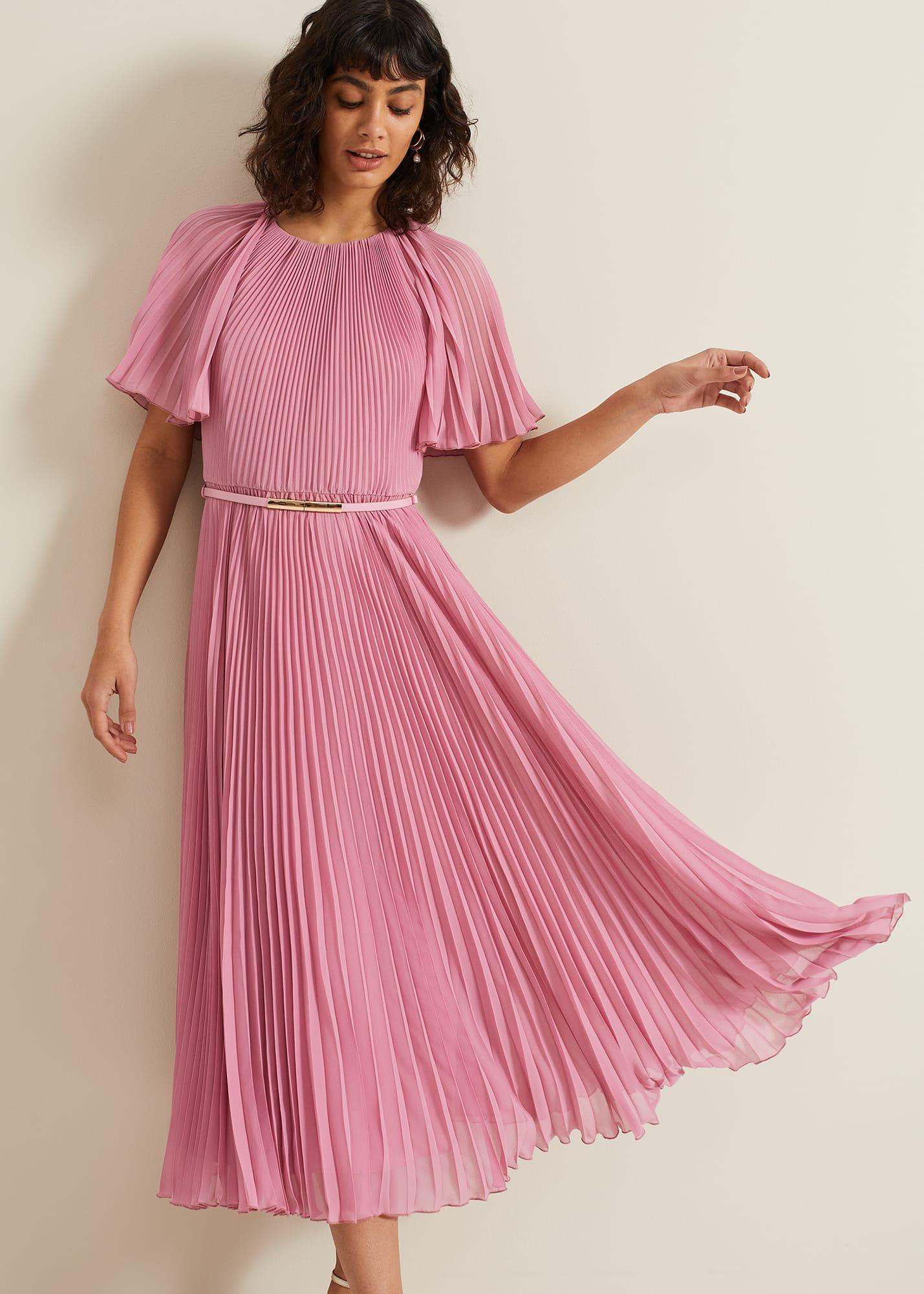 ${product-id}-Kathleen Pleated Plain Midi Dres-Pink-${view-type}