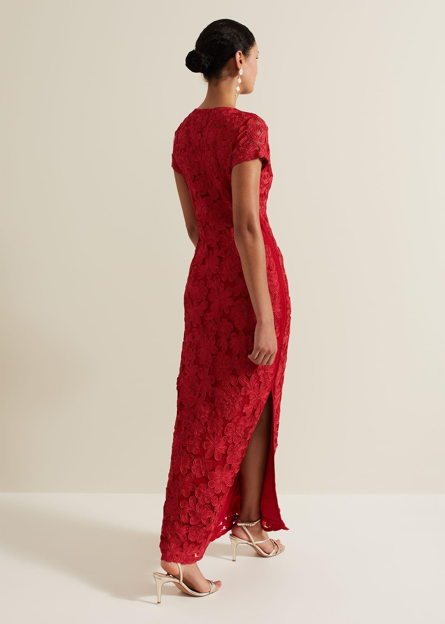 Janice Red Tapework Maxi Dress