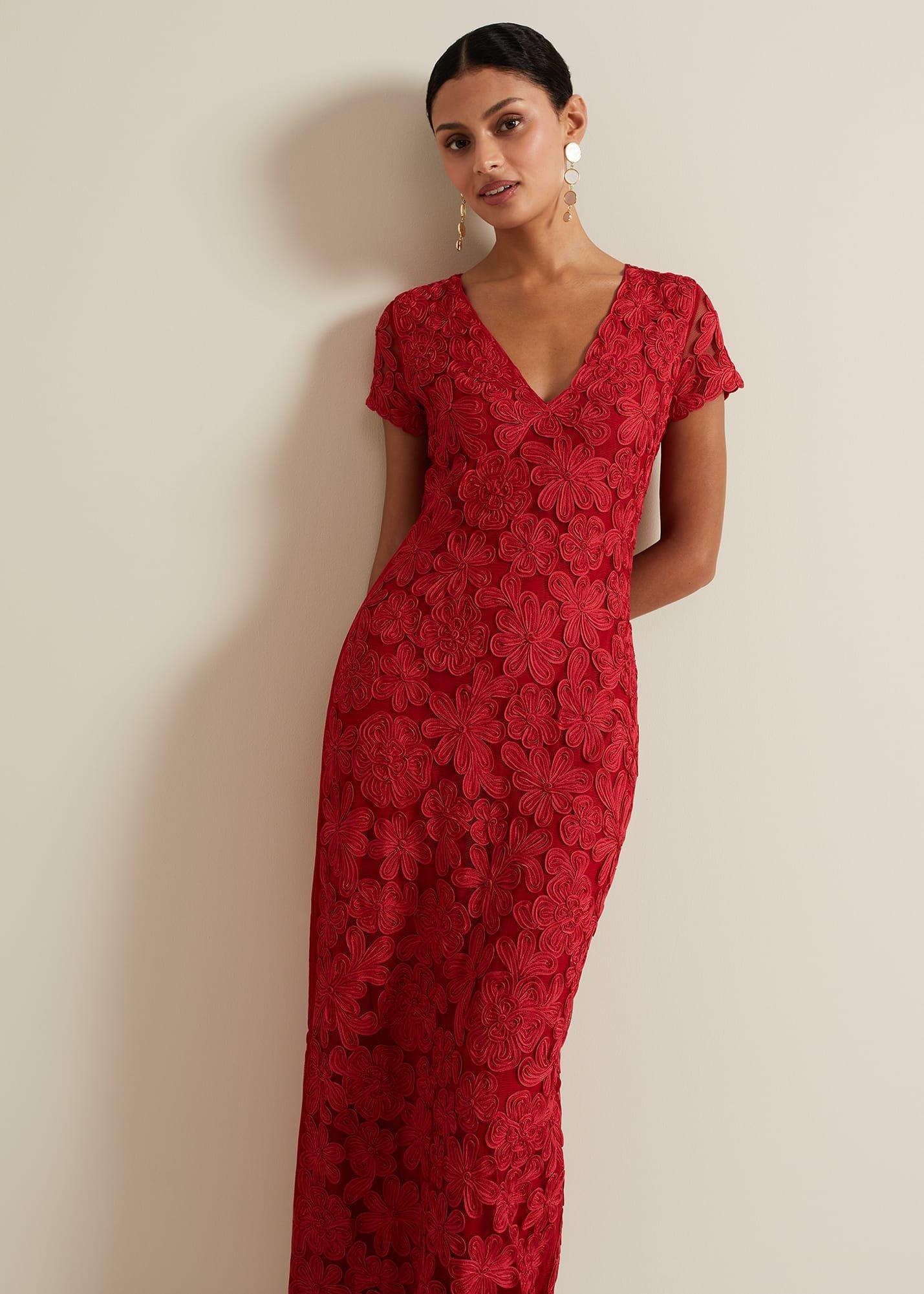 Janice Red Tapework Maxi Dress