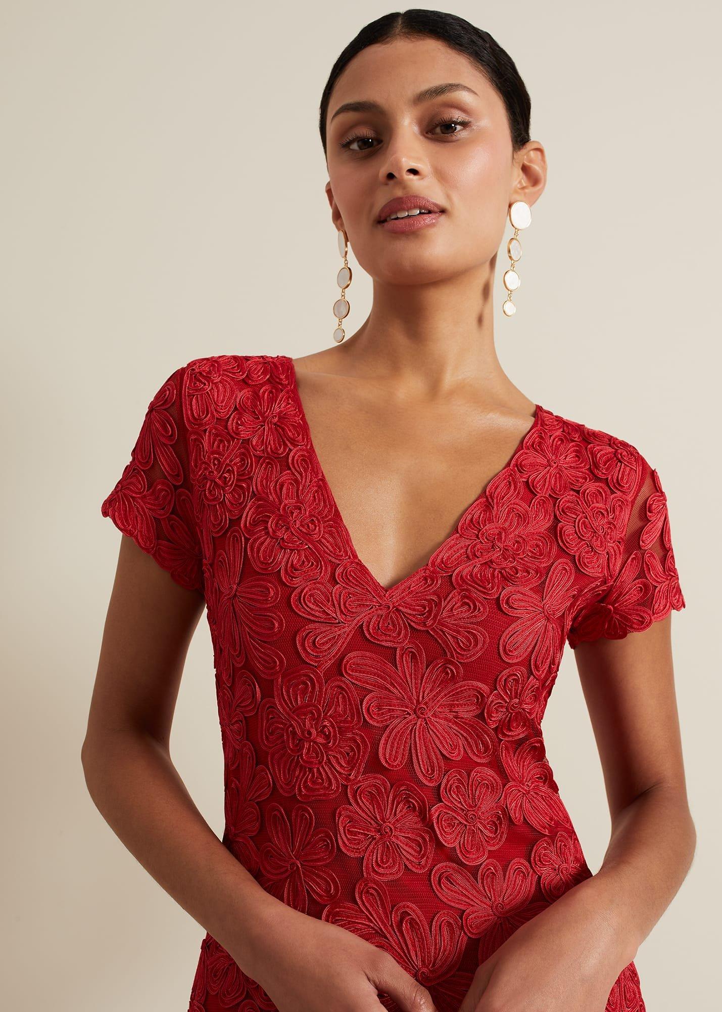 Janice Red Tapework Maxi Dress