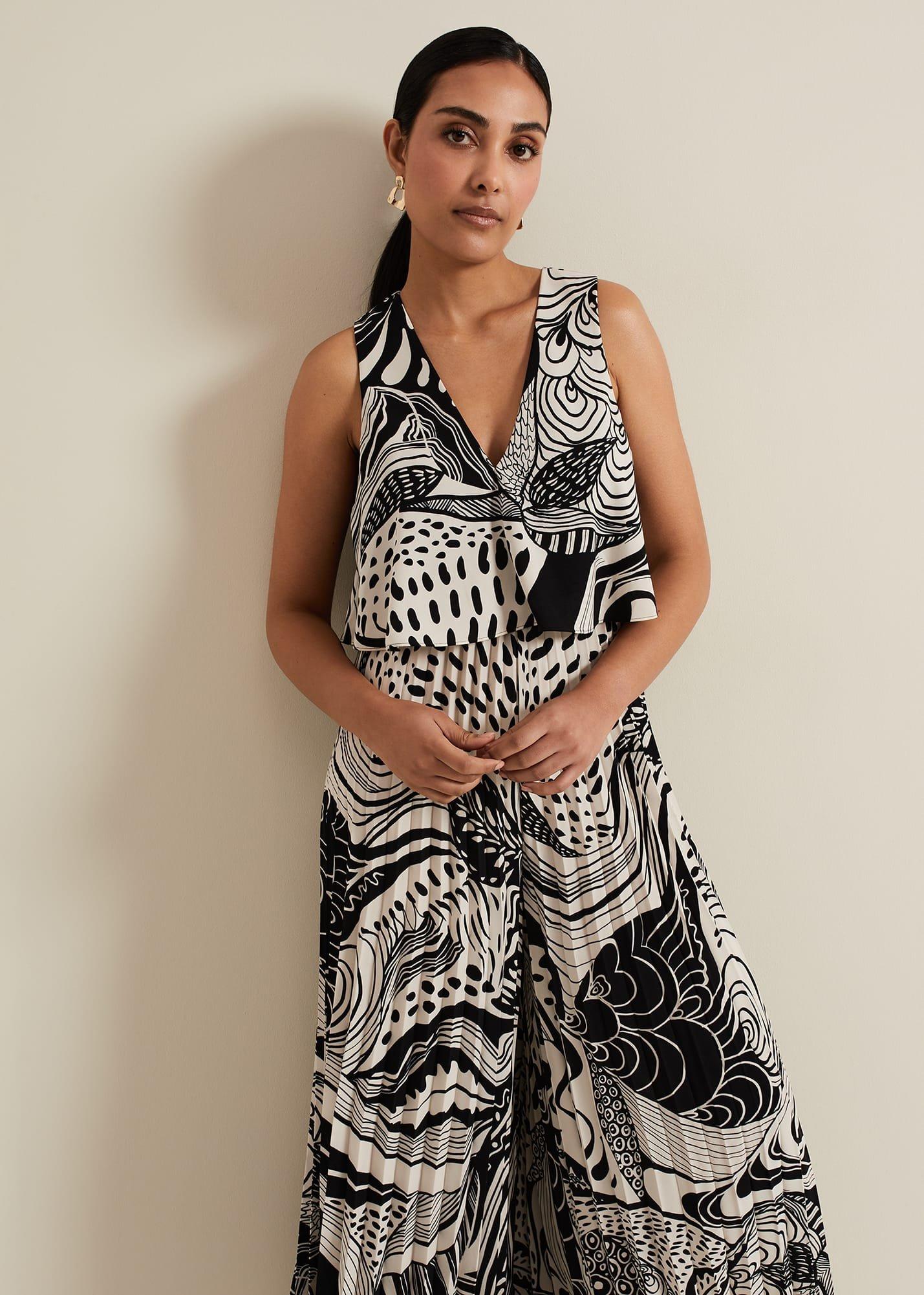Petite Saskia Abstract Pleated Jumpsuit