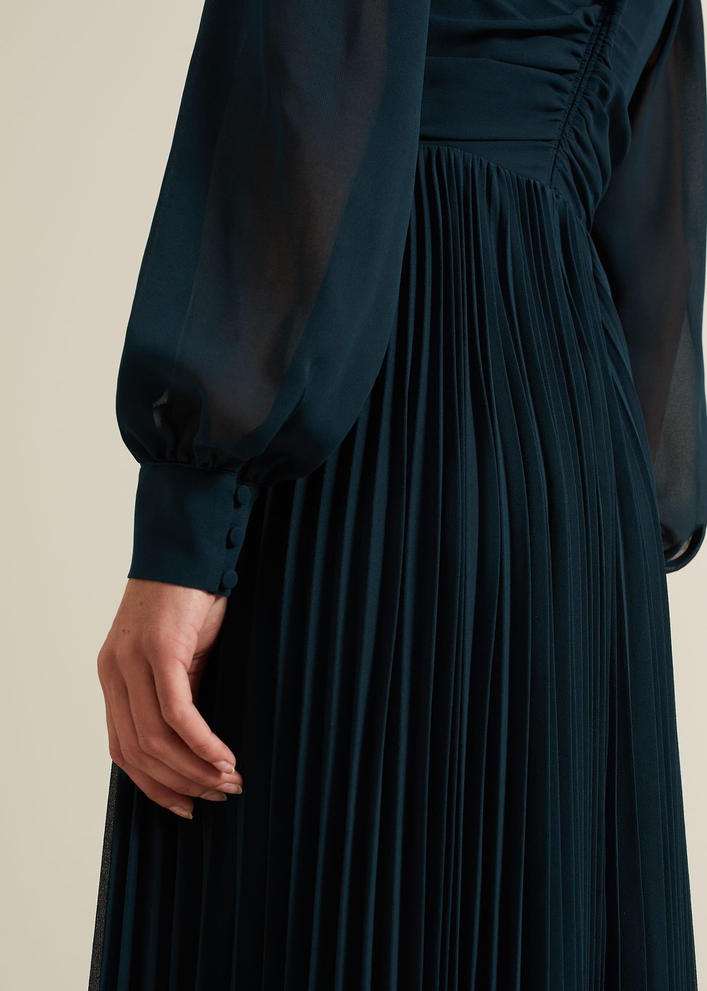 Kindra Teal Chiffon Pleated Midi Dress