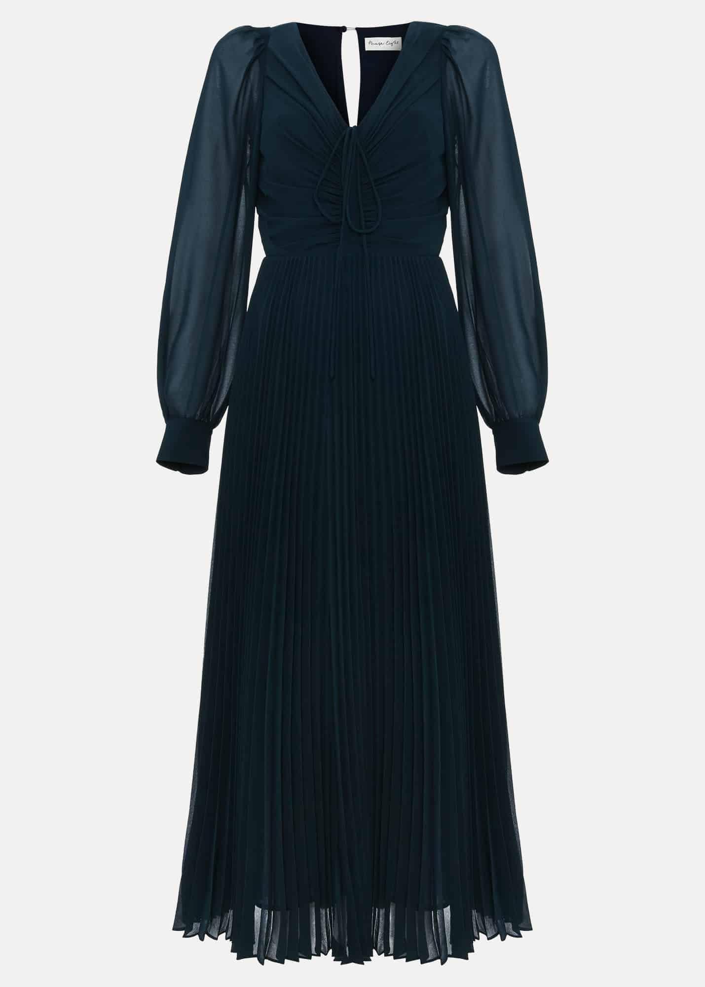 Kindra Teal Chiffon Pleated Midi Dress