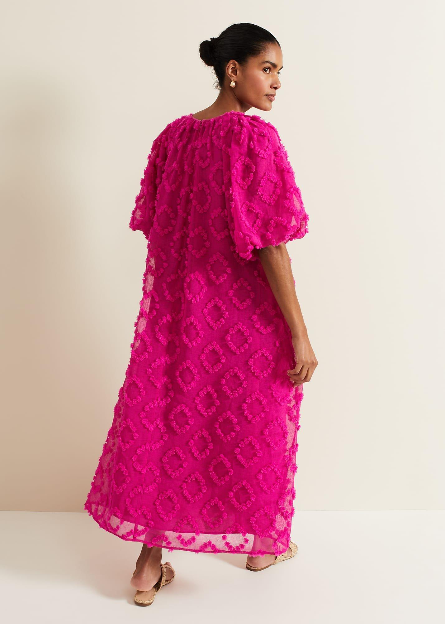 Bella Pink Textured Midi Dresss