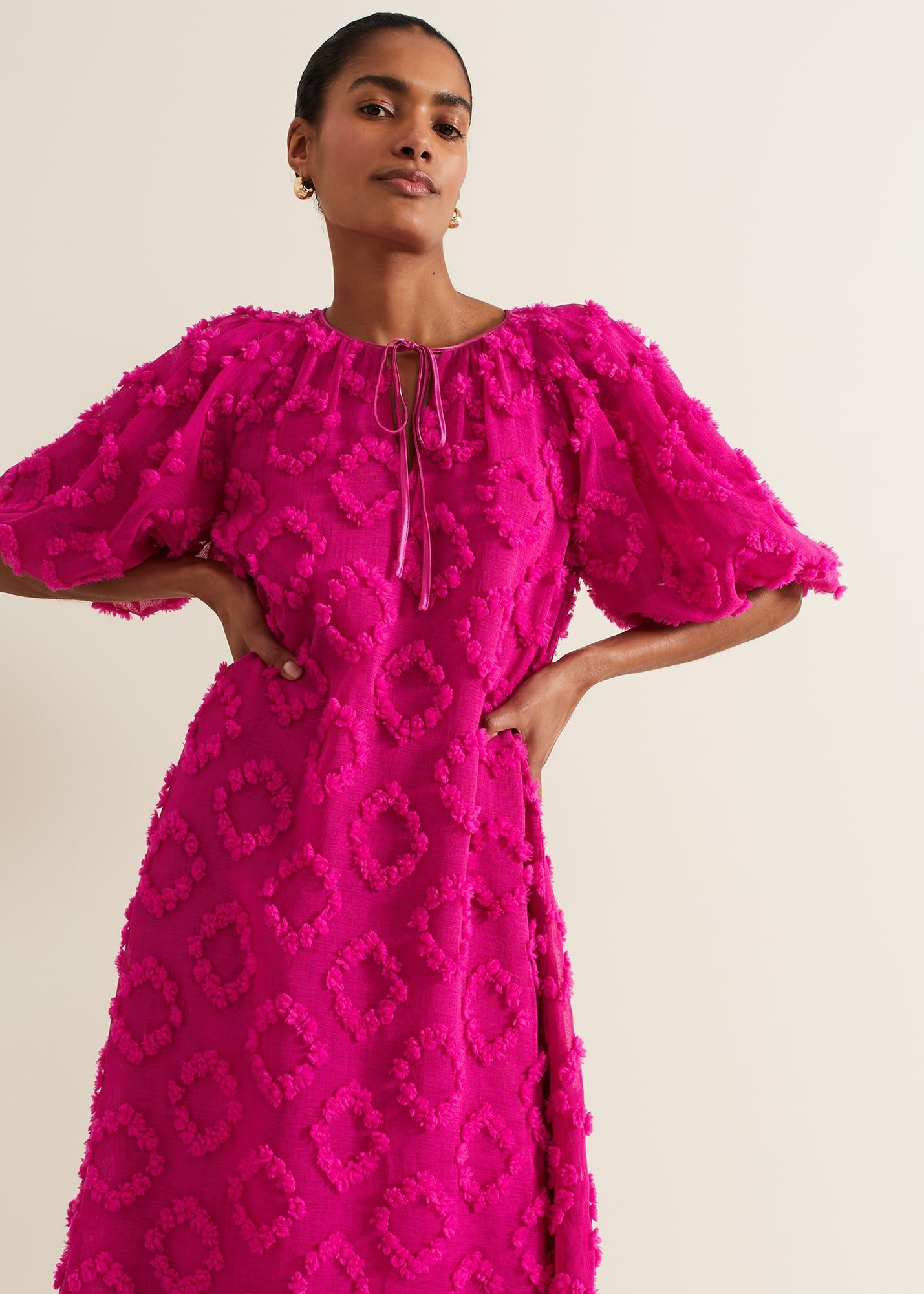 Bella Pink Textured Midi Dresss