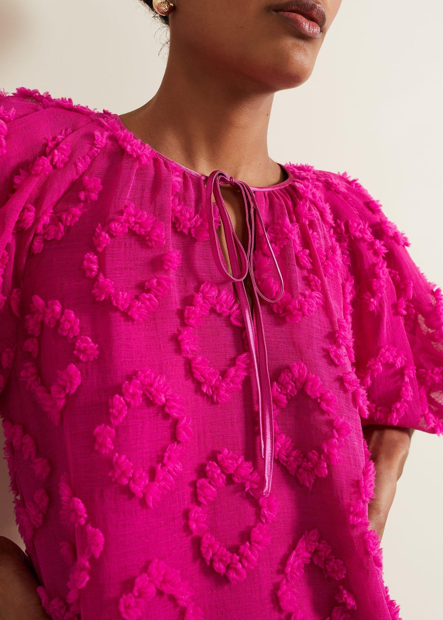 Bella Pink Textured Midi Dresss
