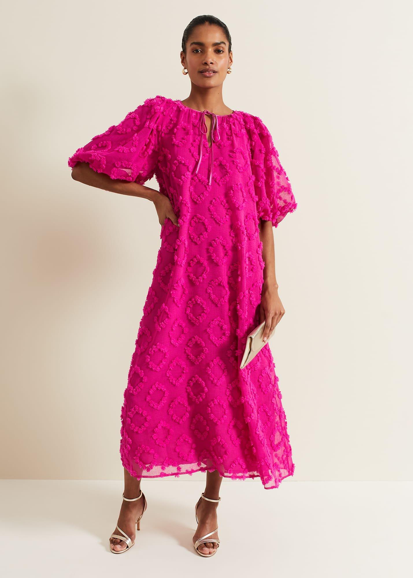 Bella Pink Textured Midi Dresss