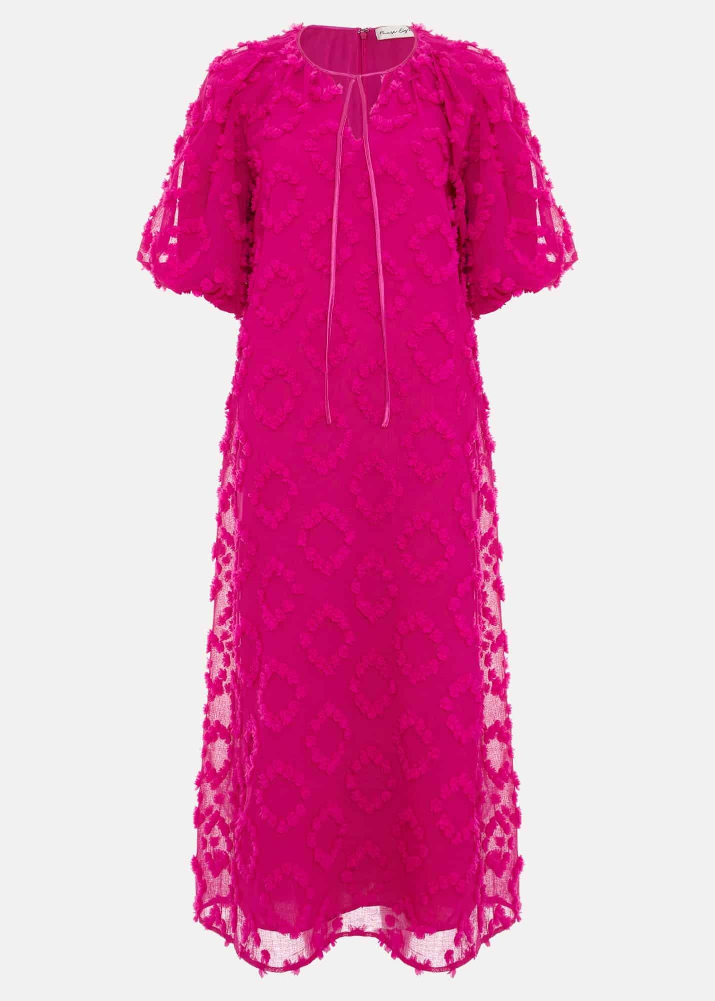 Bella Pink Textured Midi Dresss