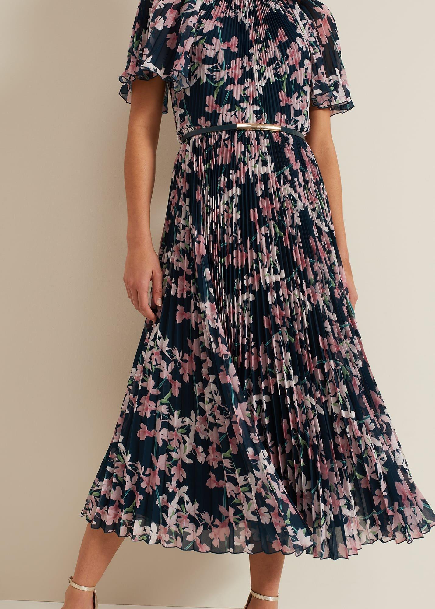 Kathleen Floral Pleated Midi Dress