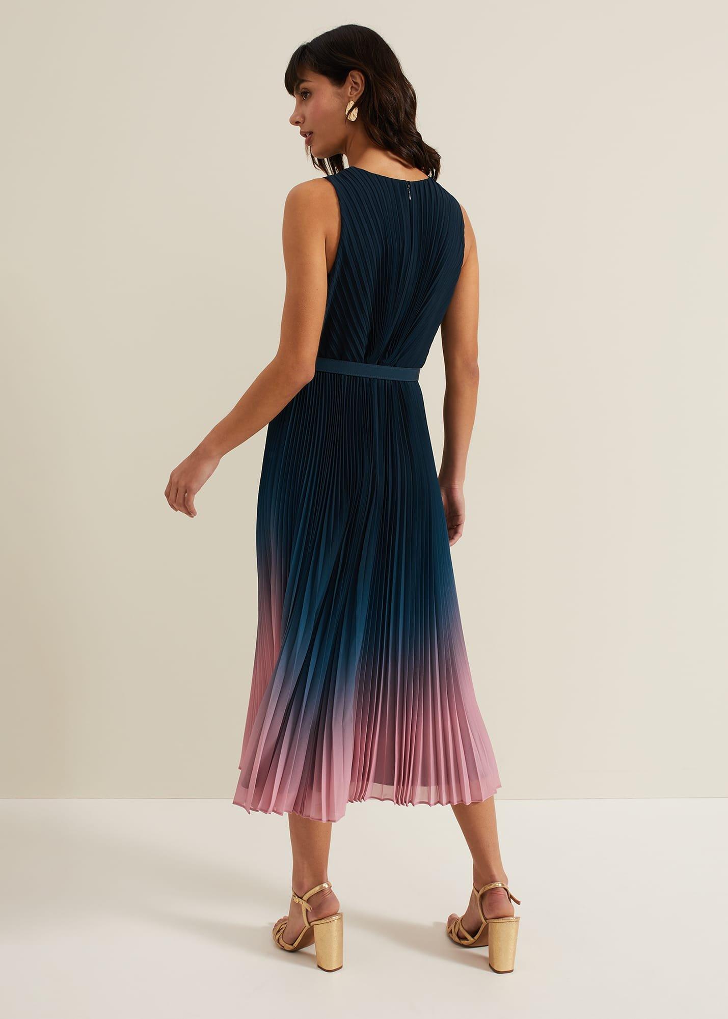 Simara Ombre Chiffon Midi Pleat Dress