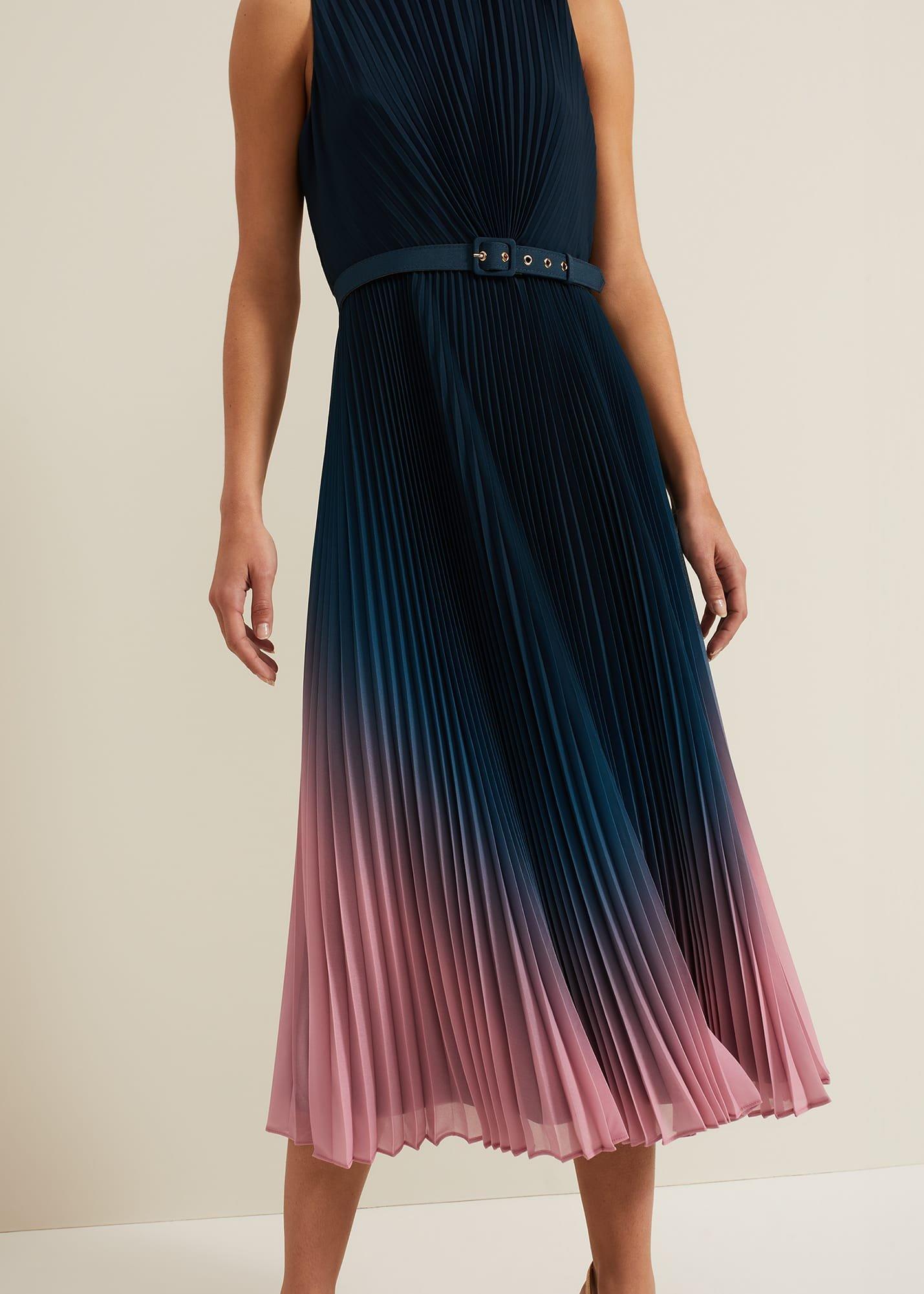 Simara Ombre Chiffon Midi Pleat Dress