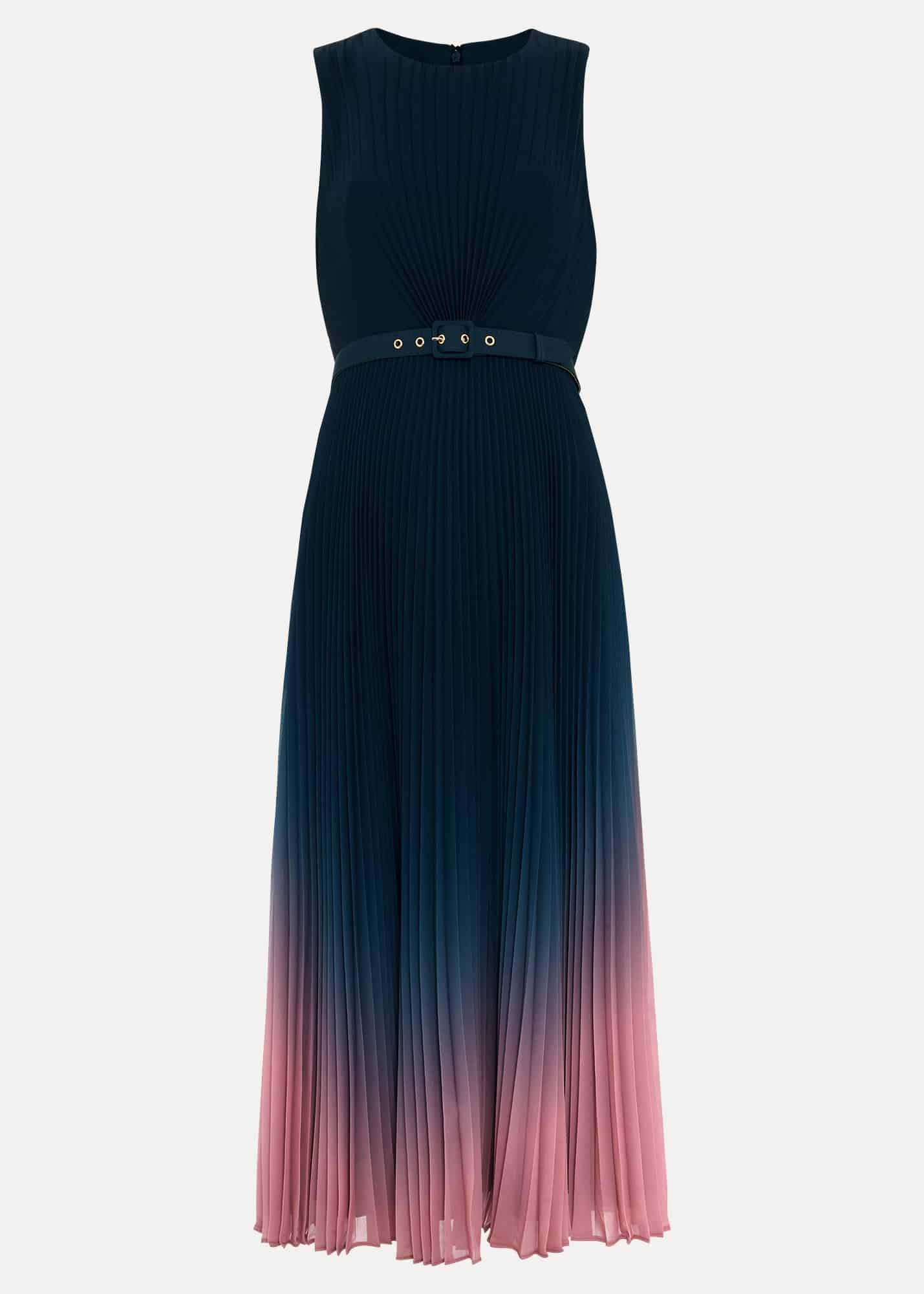 Simara Ombre Chiffon Midi Pleat Dress