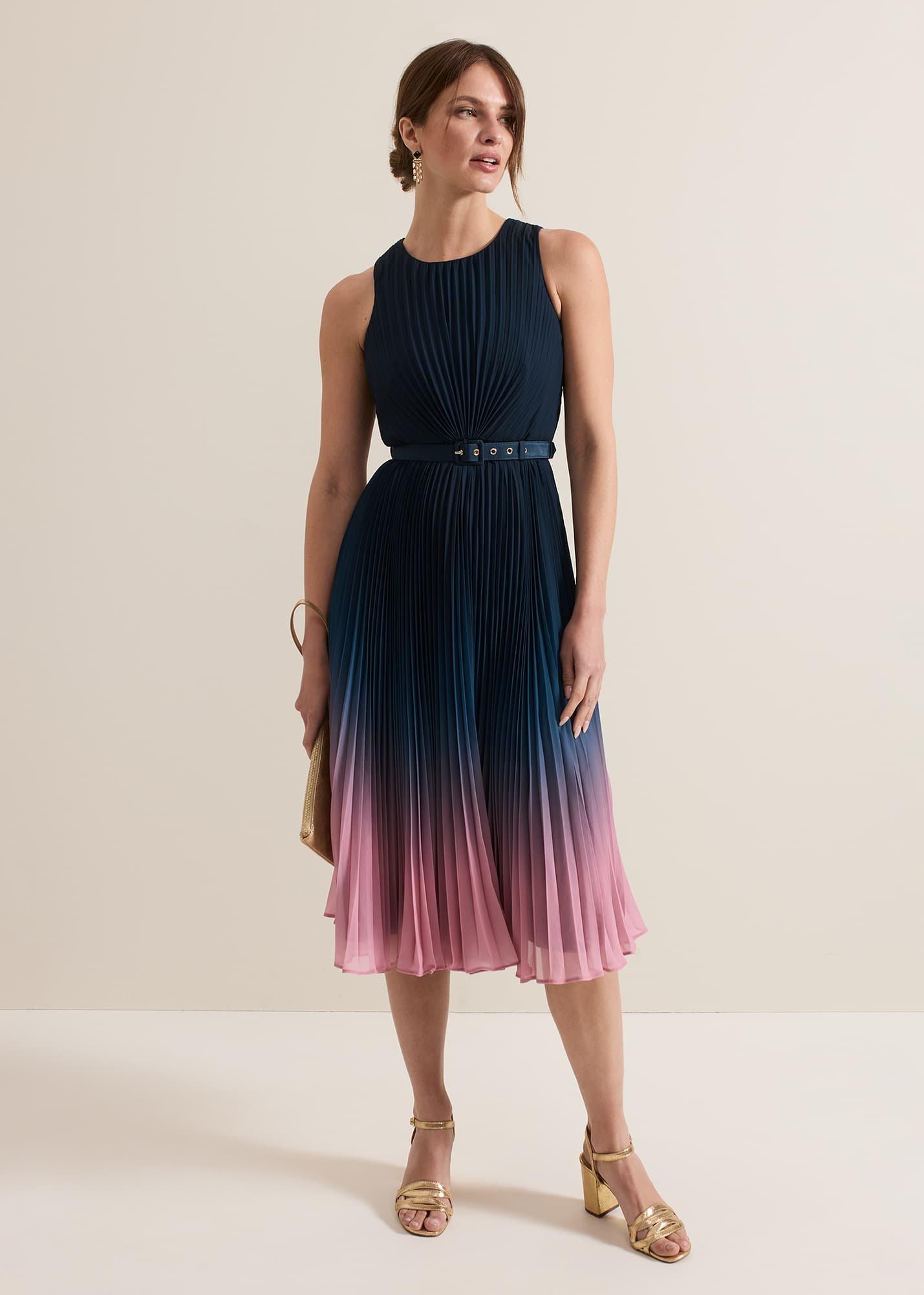 Petite Simara Ombre Pleat Midi Dress