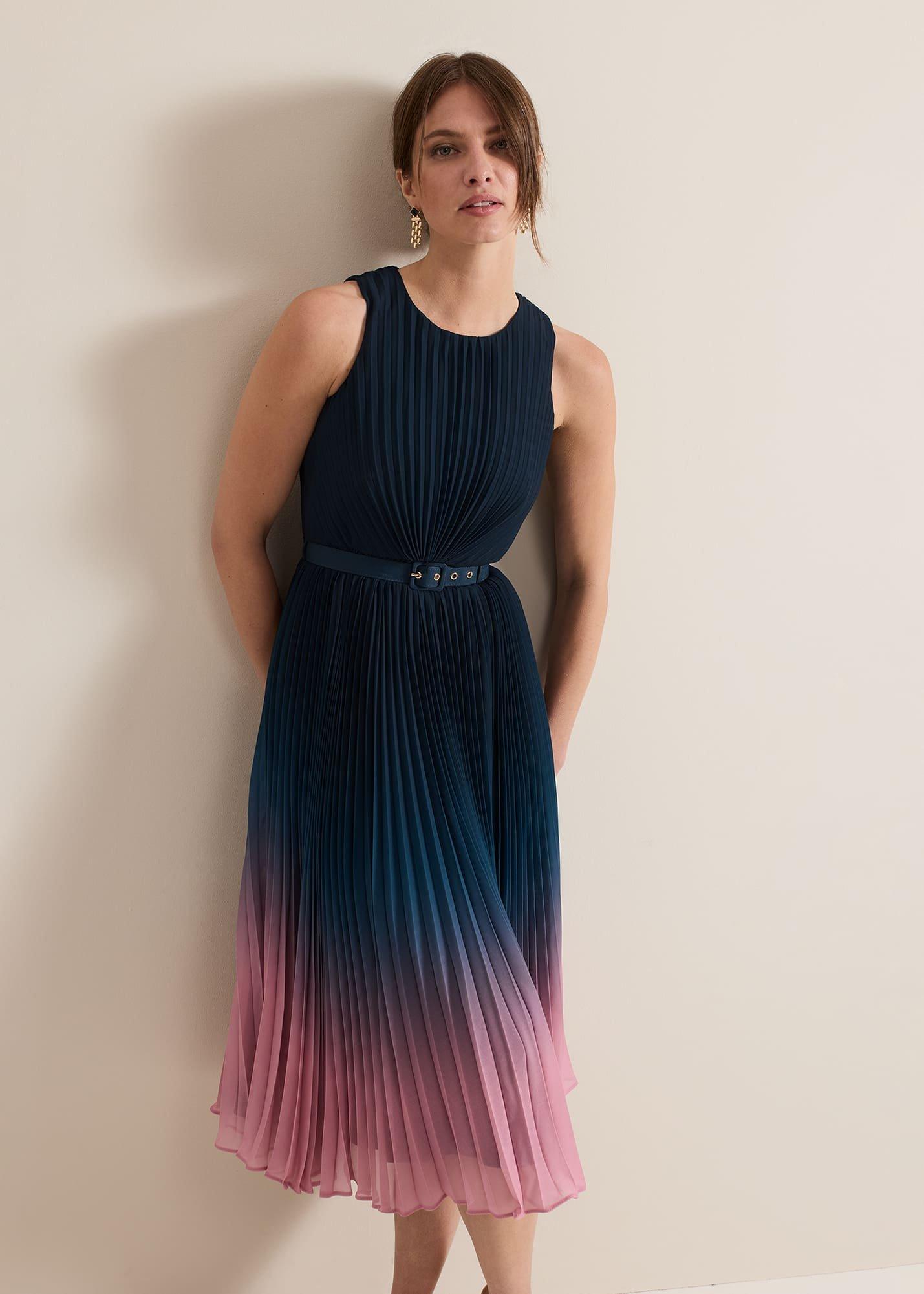 Petite Simara Ombre Pleat Midi Dress