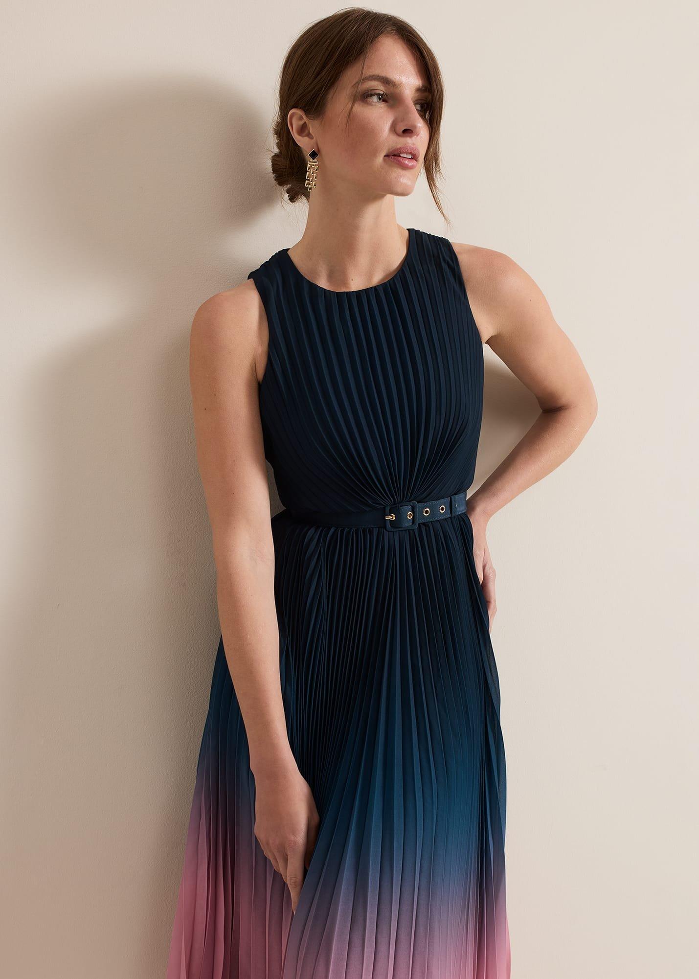 Petite Simara Ombre Pleat Midi Dress