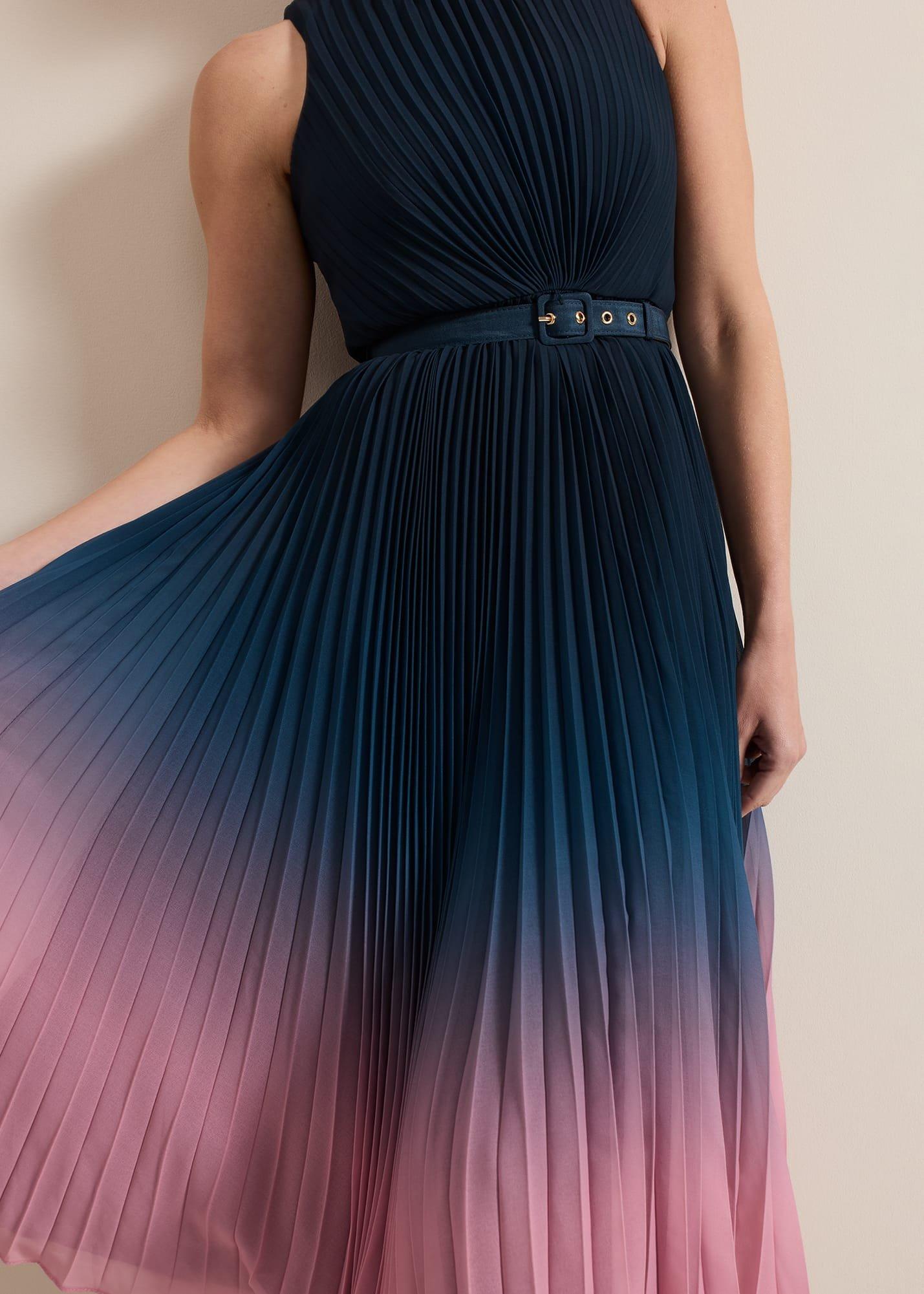 Petite Simara Ombre Pleat Midi Dress