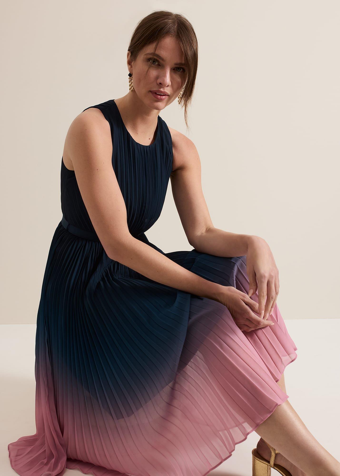 Petite Simara Ombre Pleat Midi Dress