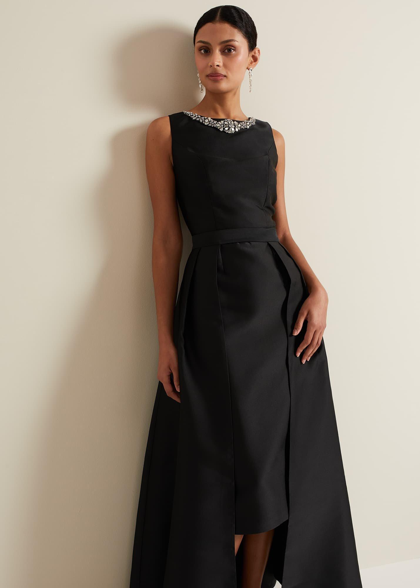 Yisanne Black Satin Embelished Dress