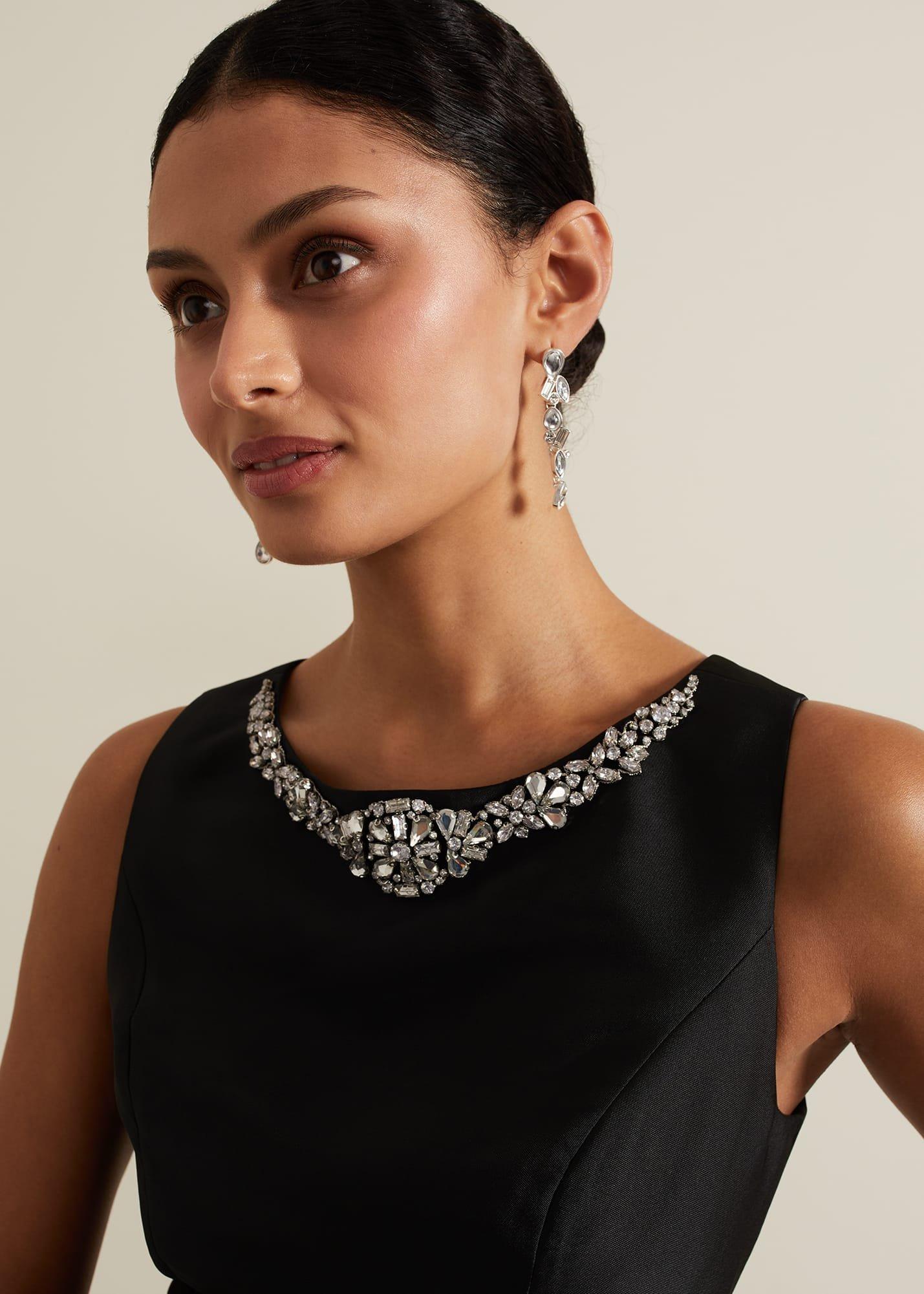 Yisanne Black Satin Embelished Dress