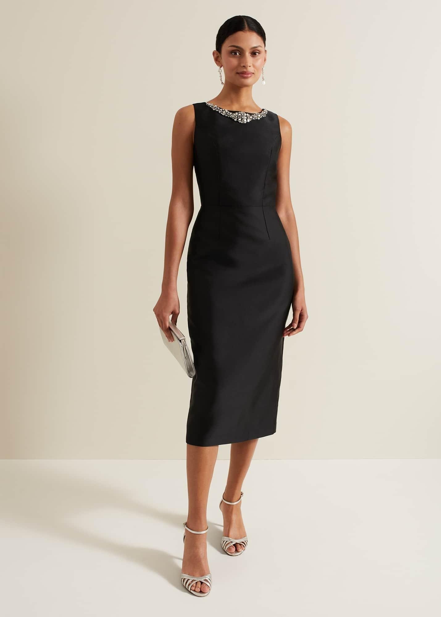Yisanne Black Satin Embelished Dress