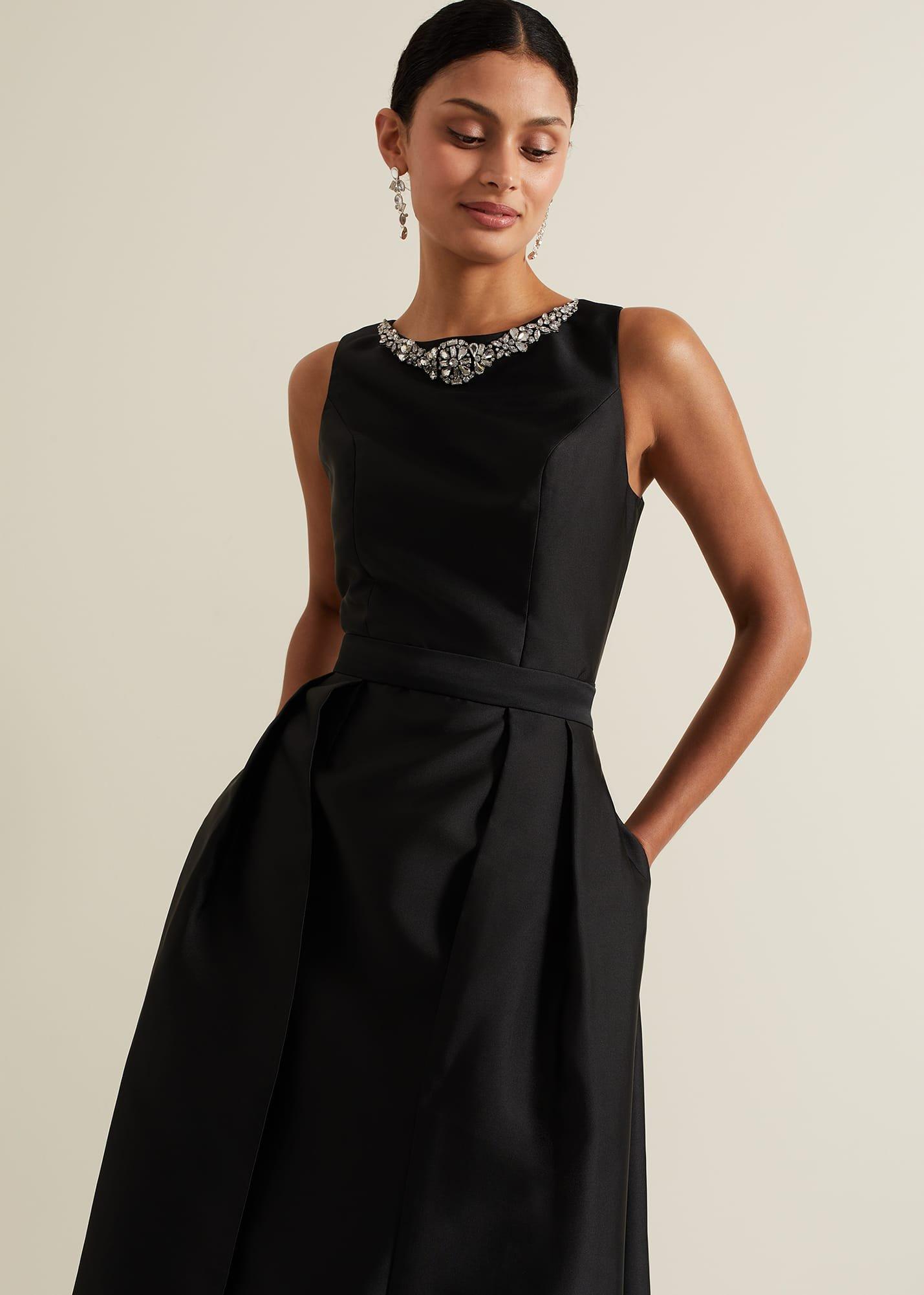 Yisanne Black Satin Embelished Dress