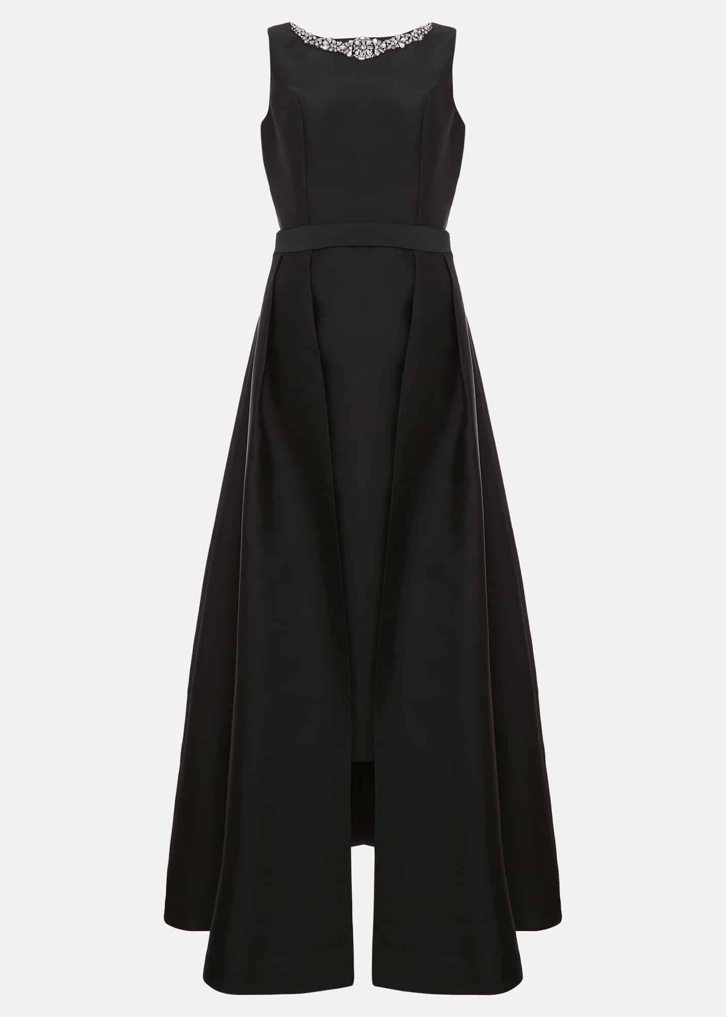 Yisanne Black Satin Embelished Dress