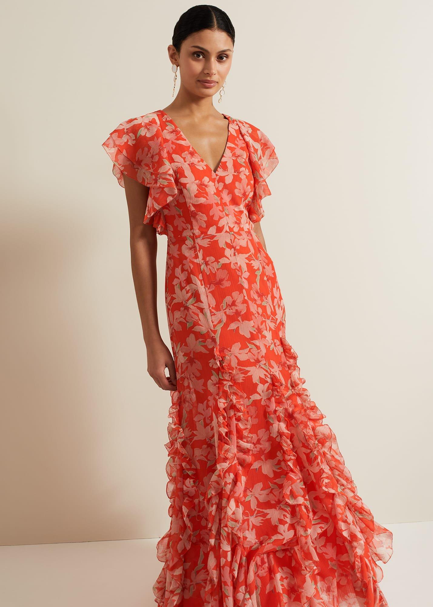 Gaby Floral Print Ruffle Maxi Dress